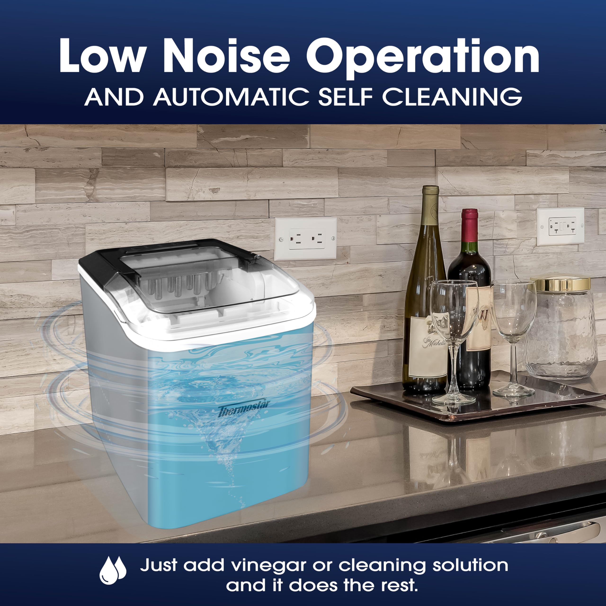 Nostalgia ThermoStar Automatic Self-Cleaning Portable Electric Countertop Ice Maker Machine, 26 Pounds In 24 Hours, 9 Ice Cubes Ready In 7 Minutes, With Ice Scoop And Basket, Silver on Fridge.com - View 6