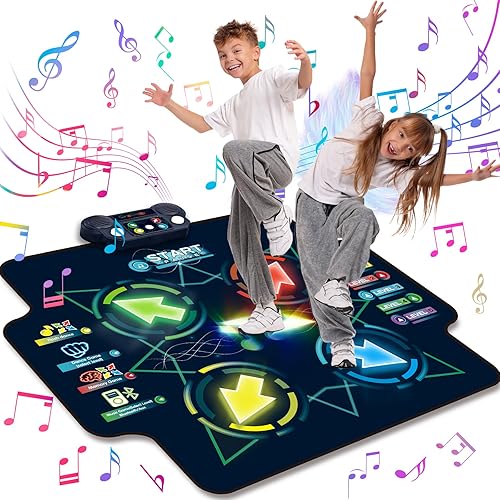 Dance Mat for Kids - Electronic Dance Mats with Wireless Bluetooth for 3-12 Year Old Kids, Lights Up Dance Pad with Built-in Music 5 Levels 4 Mode, Gifts for Children