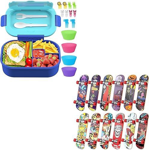 Cajas Bento para adultos y niños de 44 onzas y 12 tablas de dedos mini monopatín