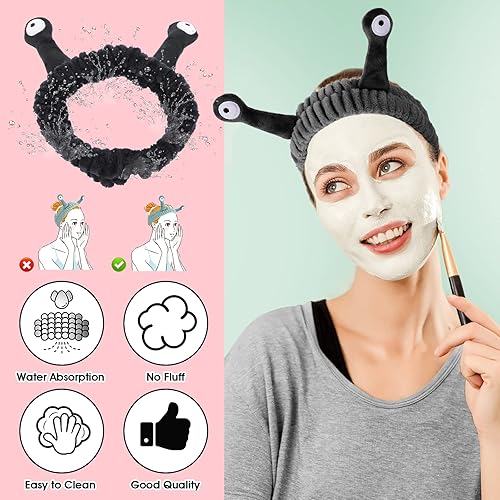 Miniatura 4 de Diadema de lavado facial, bandas para el cabello de palmera y caracol, diademas de maquillaje para mujer, de dibujos animados, de forro polar,