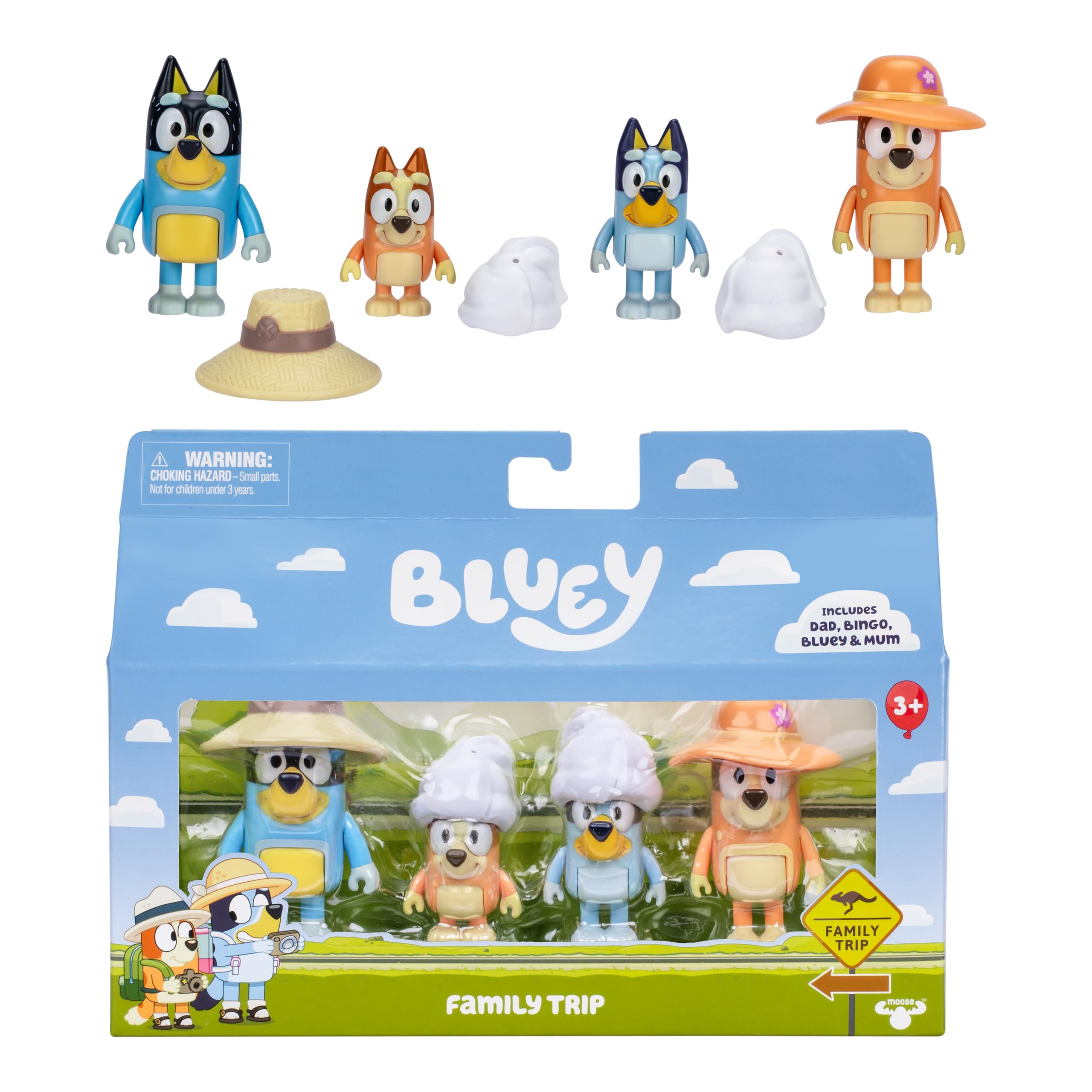 Bluey Figure 4 Pack Family Travel 2.5" Poseable Figures Bruy, Bingo, Bandit and Chili