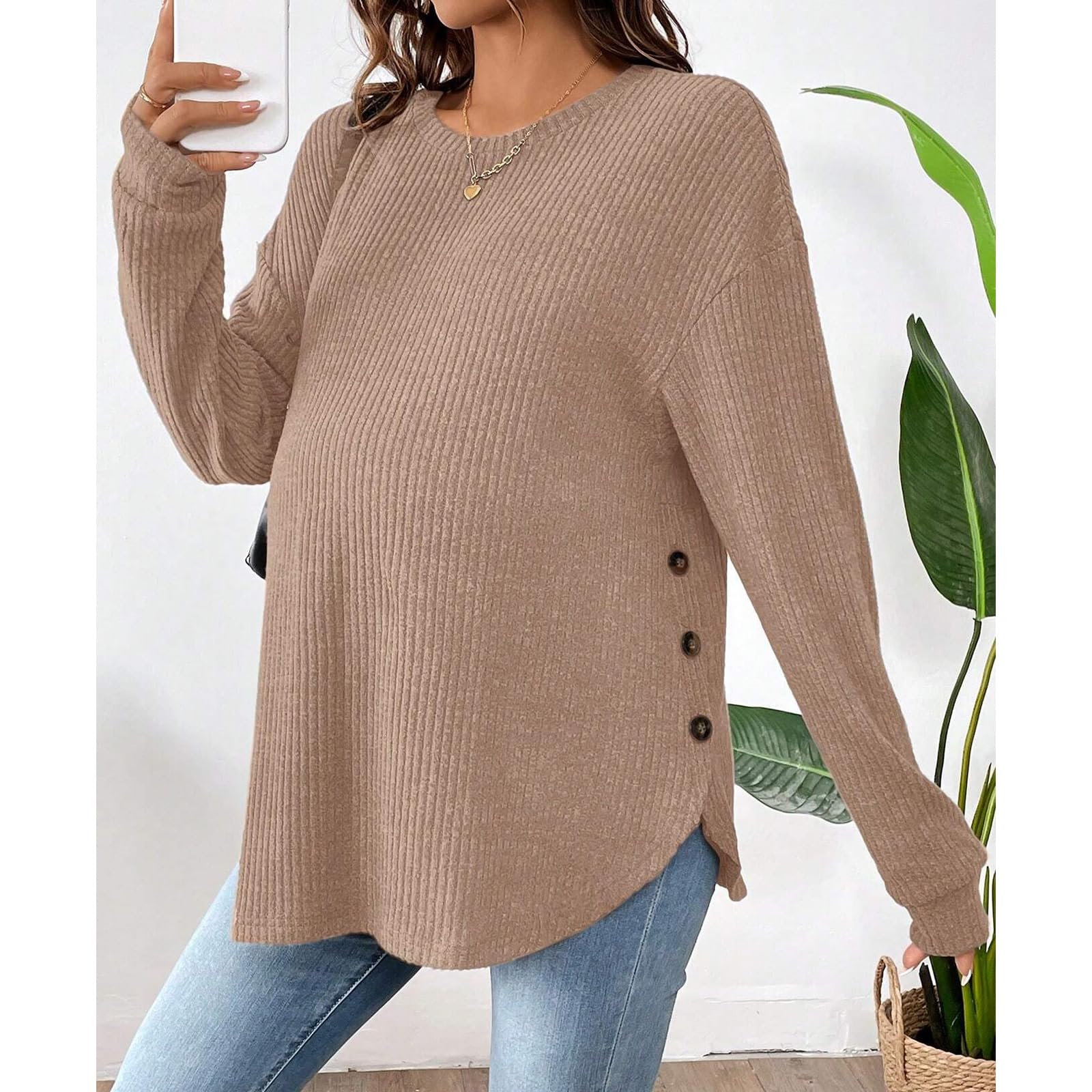 Bequemer Umstandspullover, weicher Stoff, lässiger Winter, Schwangerschafts-Top, Shirt, atmungsaktiv, Rundhalsausschnitt, dehnbar, Schwangerschaftskleidung