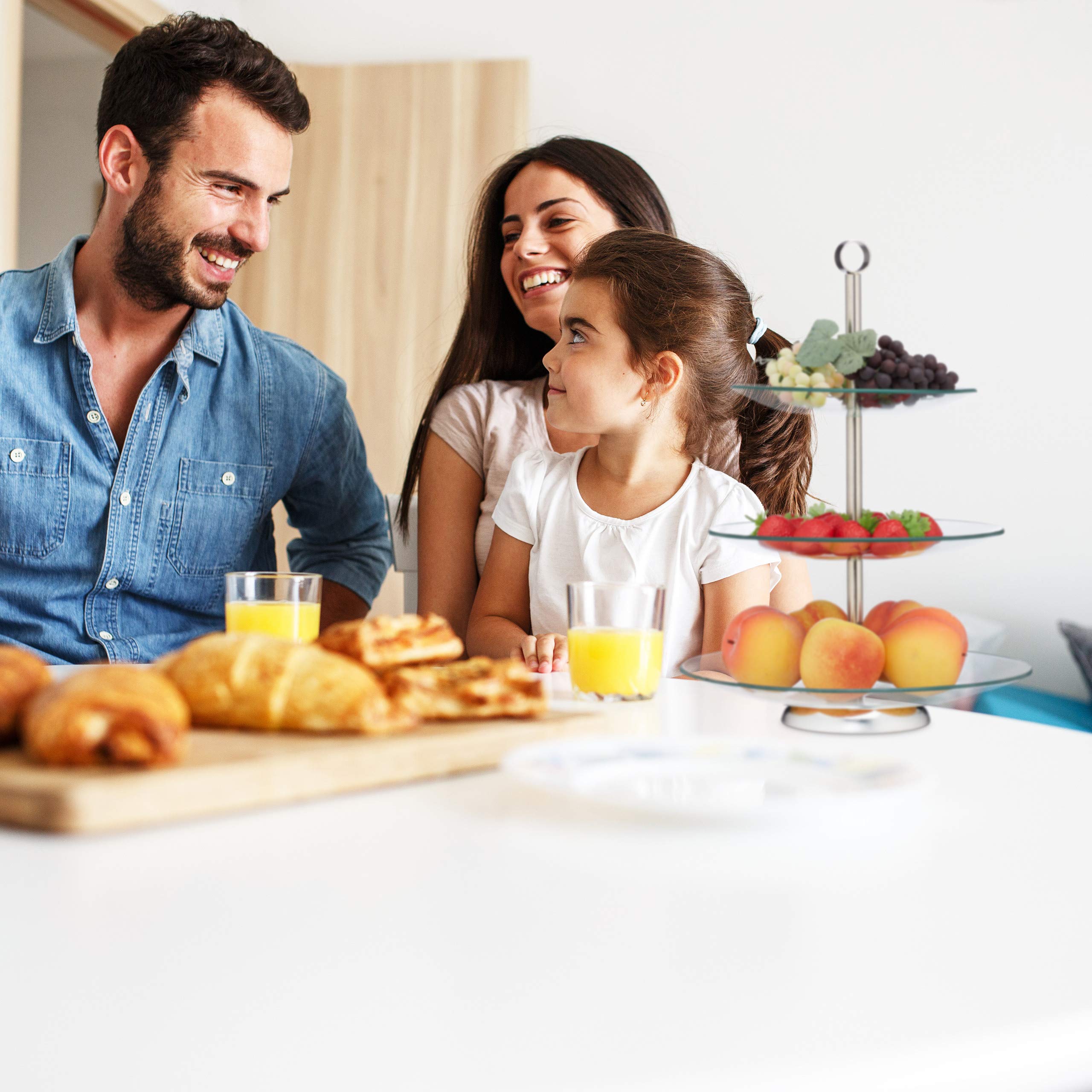 Relaxdays 8X Alzata a 3 Piani, Cucina, per Frutta, Biscotti & Cupcake, da Tavola, Vetro, Acciaio Inox, Argento/Trasparente