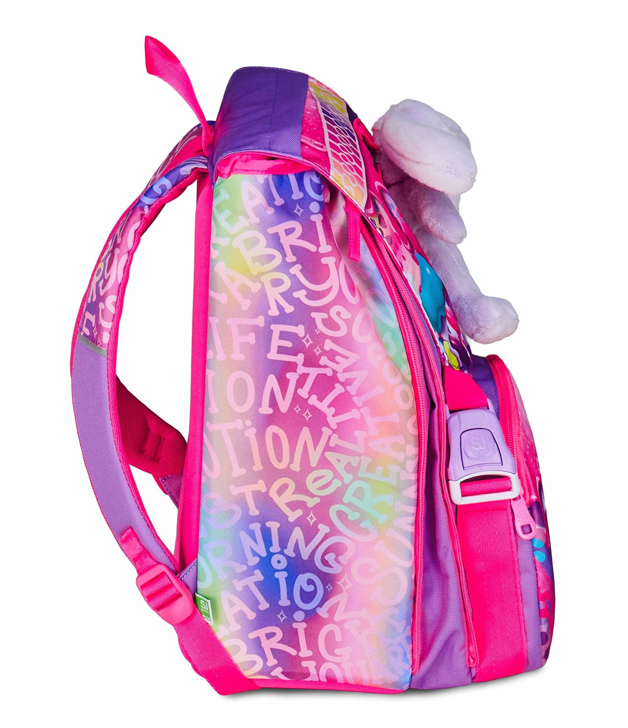 SJ GANG STYLE JAM GANG Zaino Scuola Estensibile Big, Fucsia, Zaino con Divisorio Interno, Tasca per Borraccia, Peluche Coniglietto Abbinato, 24 L, Zaino Scuola Elementare, Zaino Bambina