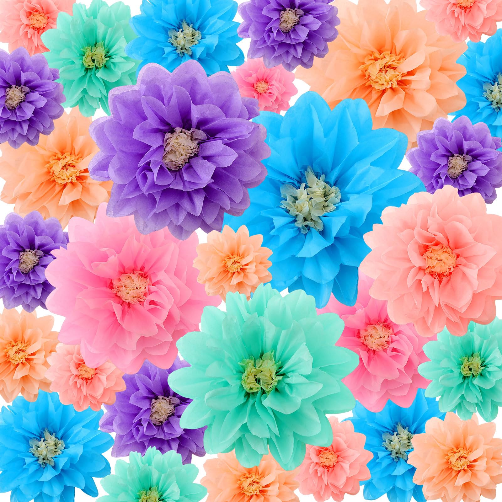 Geyee 18 Pcs Mexican Paper Flowers Colorful Fiesta Tissue Paper Flowers Pom Poms Mexican Carnival for Floral Party Backdrop Wedding Birthday Party