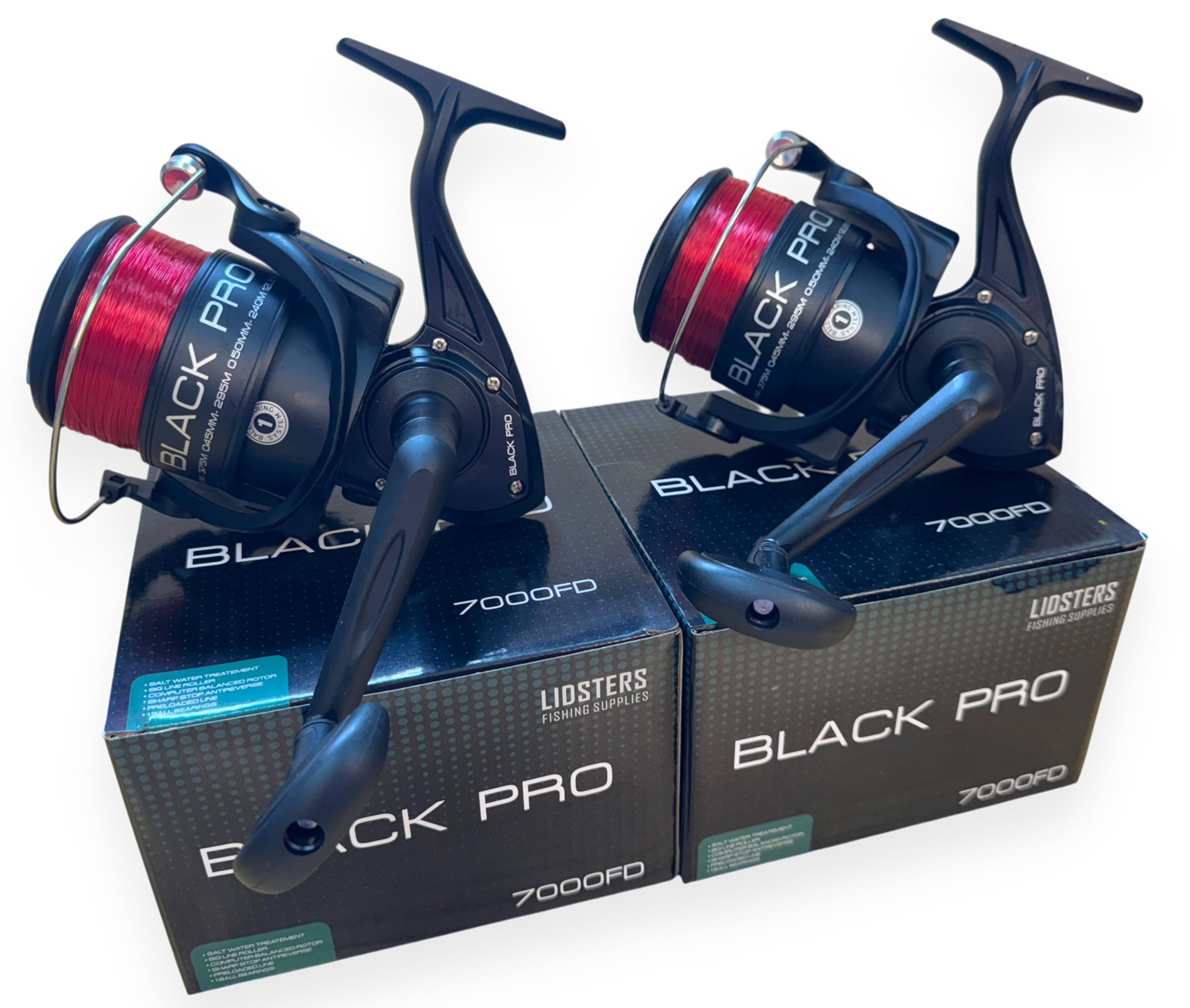 Lot de 2 grands moulinets noirs Pro 70 FD pour la pêche en mer, la plage, la jetée, la ligne rouge 7000