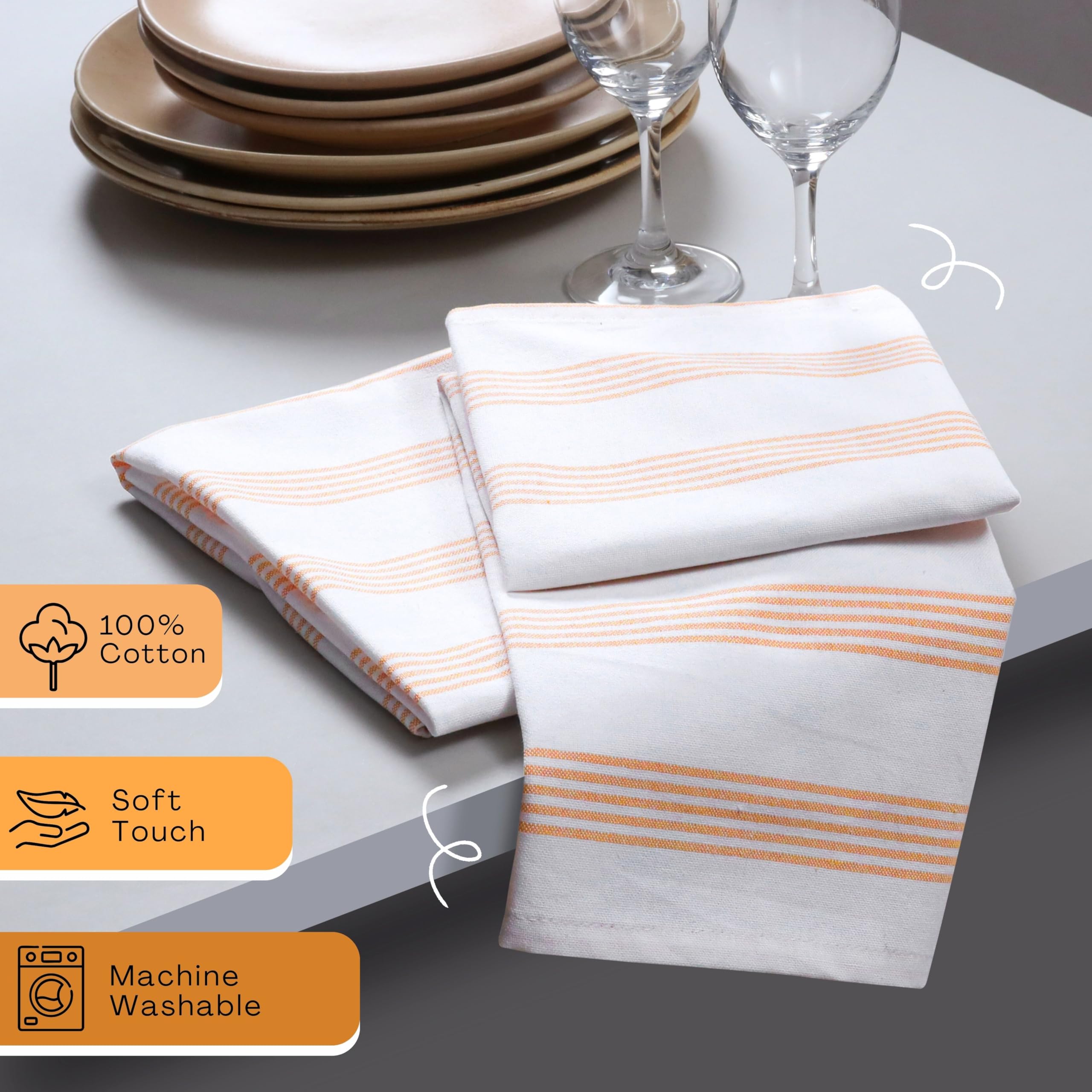 Servilletas de tela a rayas amarillas mostaza (juego de 6), 45 x 45 cm, 100 % algodón, servilletas de mesa a rayas para cena, almuerzo, otoño, reutilizables y lavables a máquina, para