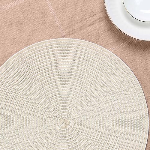 Miniatura 4 de Juego de 6 manteles individuales redondos trenzados de 15 pulgadas, para mesas de comedor, tejidos naturales, resistentes al calor (B verde menta)