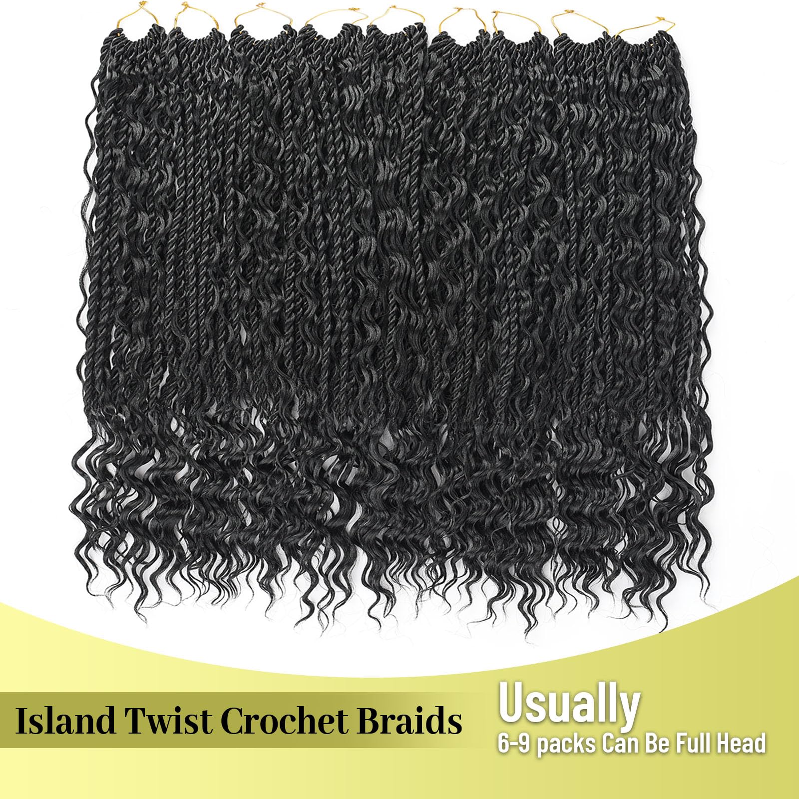 Pelo senegalés de ganchillo de 14 pulgadas con extremos rizados, trenzas de ganchillo bohemias, trenzas de ganchillo pretrenzadas para mujeres negras, extensiones de cabello trenzado negro natural (9