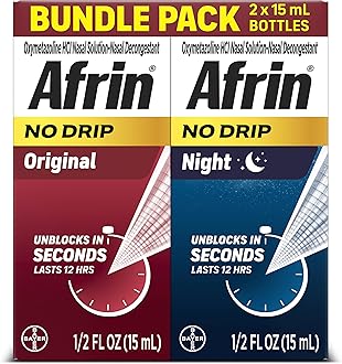 Afrin No Drip Original + Night Nasal Mist Bundle Pack, Non-Drowsy, Fast-Acting Decongestant for Nasal Congestion and Sinus Pressure Relief, Adults and Children 6 and Older, .5 fl oz (Pack of 2)