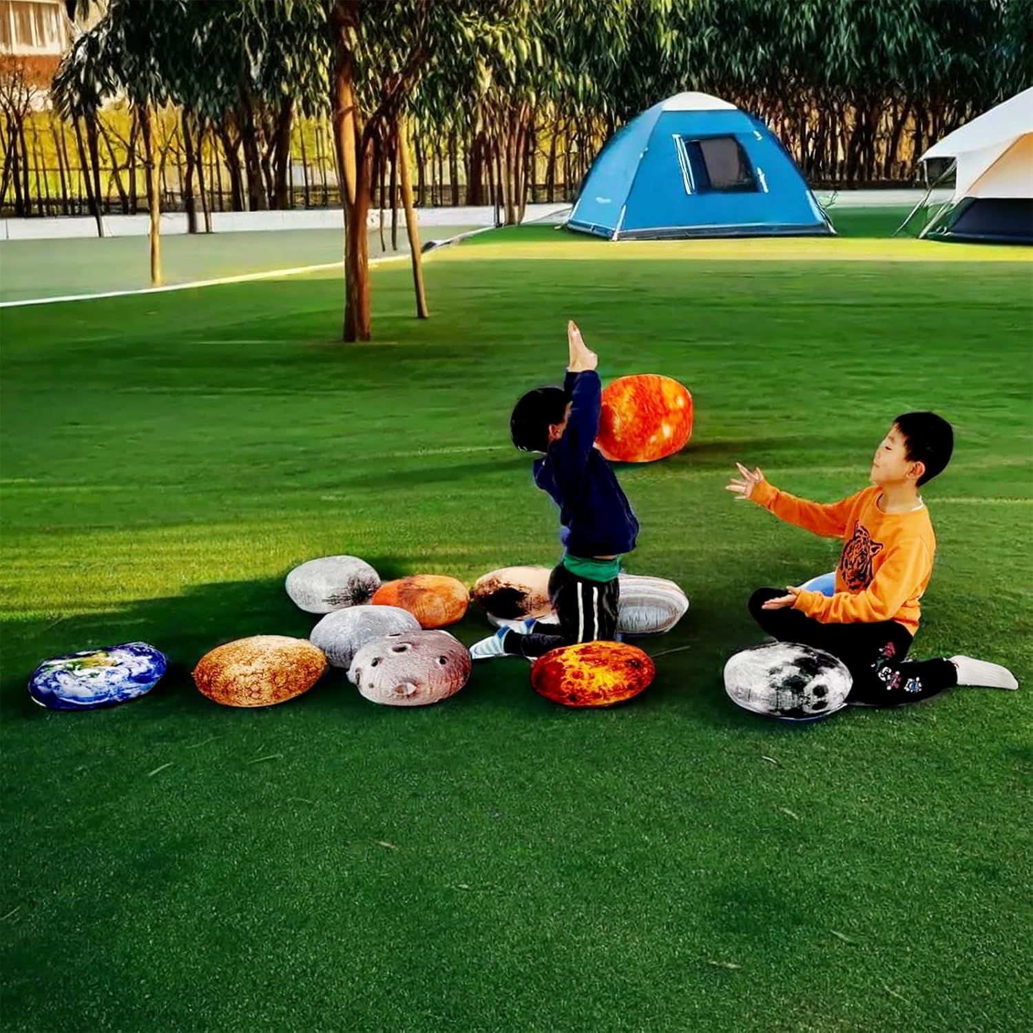 12 Piece Planet Round Pillow Covers for Living Room, Plush Planet Space Throw Pillow Covers for Kids,Outerspace Planet Pillows Covers for Kids Room