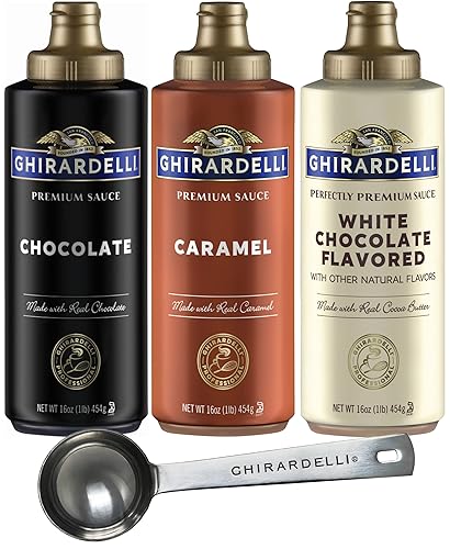 Juego de 3 Ghirardelli 16 oz chocolate 17 oz chocolate blanco aromatizado 17 oz botón de salsa de caramelo edición limitada 15 cucharadas con