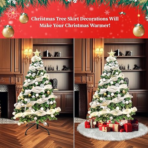 Miniatura 5 de Falda de árbol de Navidad, decoración navideña de piel sintética de 31 pulgadas, falda de árbol de felpa suave y gruesa para decoración de Navidad y