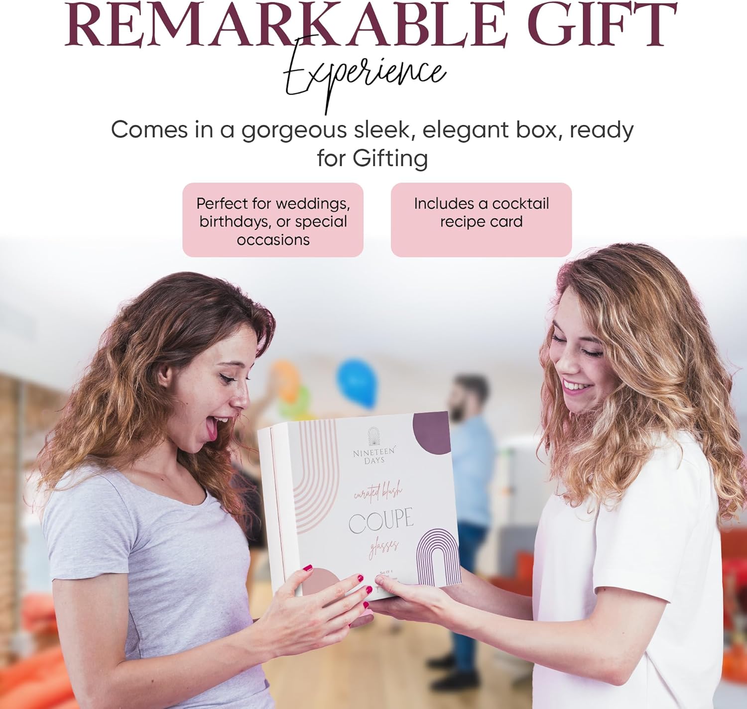 Pink Coupe Glasses Set of 4 Glasses with Rose Gold Rim (8 Oz) Art Deco Coupe Glasses, Ribbed Martini Cocktail Glasses Gift Box, Vintage Champagne Glasses, Espresso Martini Glasses - Image 6