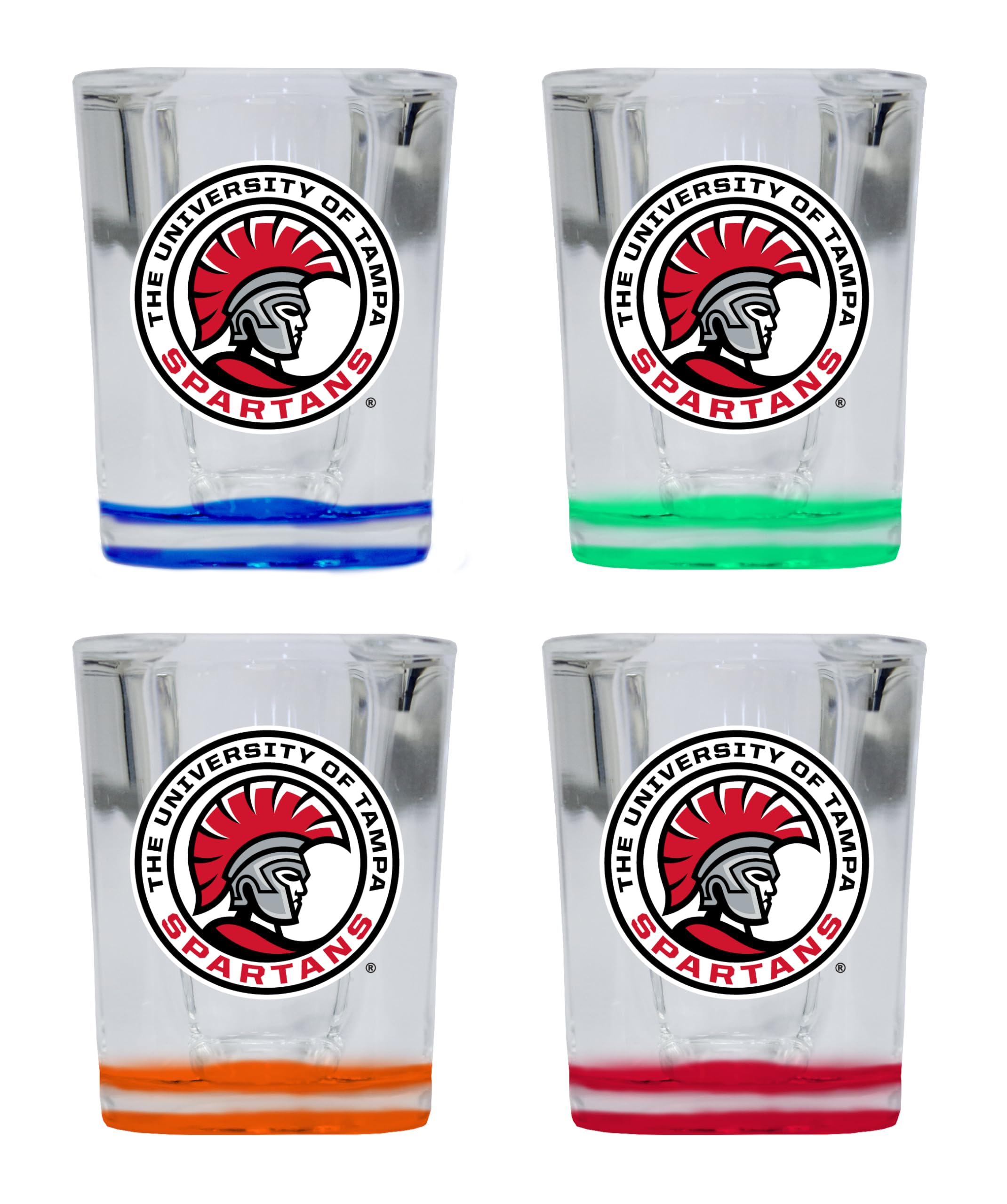 R and R Imports University of Tampa Spartans 2 Ounce Shot Glass Square 4-Pack Multicolor Officially Licensed Collegiate Product