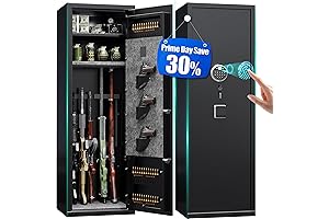 5 Gun Safe Cabinet with 3 Pistol Pouches, Quick Access Biometric Gun...