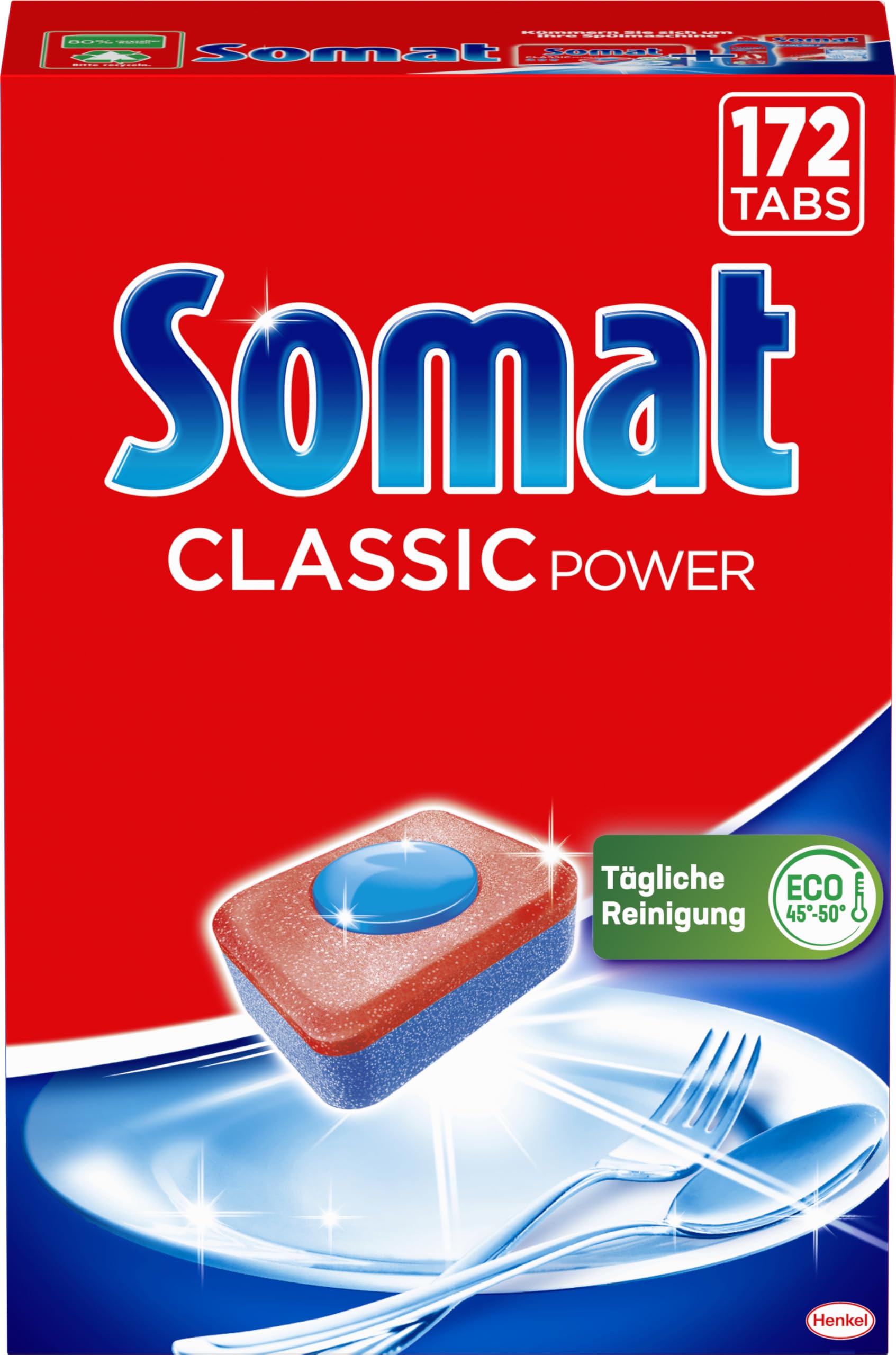 Somat Classic Power Spülmaschinen Tabs (172 Tabs), Geschirrspül Tabs mit Fettlösekraft für kraftvolle Reinigung, Spültabs für strahlend sauberes Geschirr sogar bei niedrigen Temperaturen