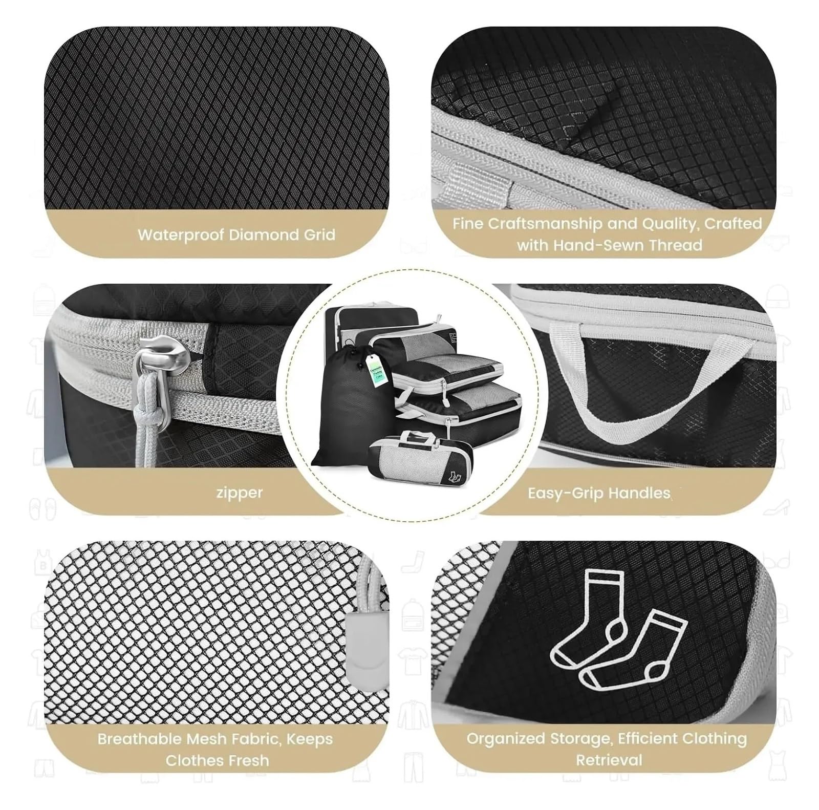 Packwürfel 6-teiliges Reise-Komprimierungs-Packwürfel-Aufbewahrungs-Organizer-Set mit Schuhtasche, Netz-Sichtgepäck, tragbarer, leichter Koffer(Color 11)
