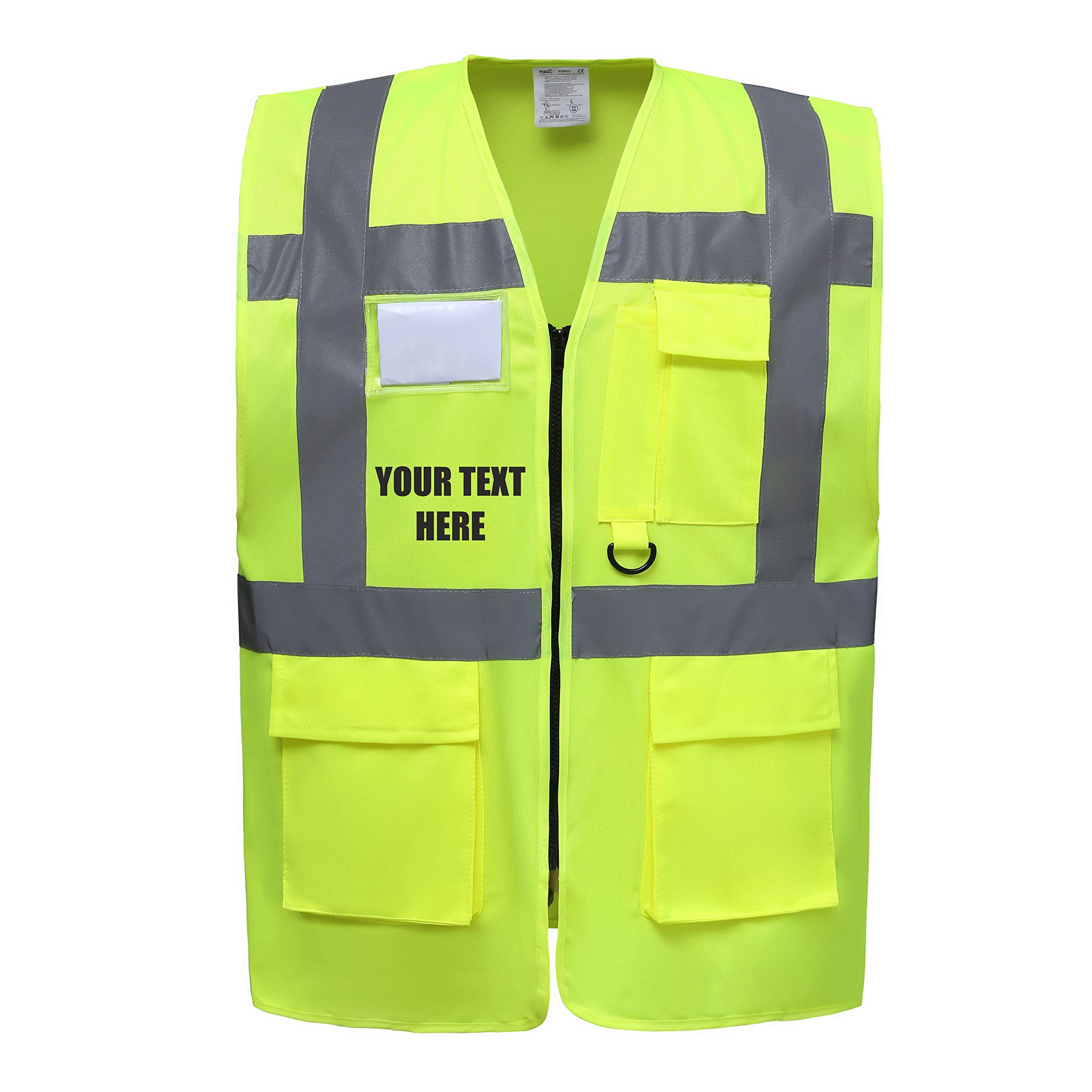 Personalised Custom Text Yellow Zipped Hi Vis Viz Safety Vest Waistcoat Reflective High Visibility EN471 BS 4xl