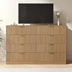 Dresser for Bedroom with 8 Drawer, 55” Wide Dresser Modern Chest of Drawers with Metal Handle, Wooden TV Stand Storage Organizer for Entryway, Living Room, Natural Oak