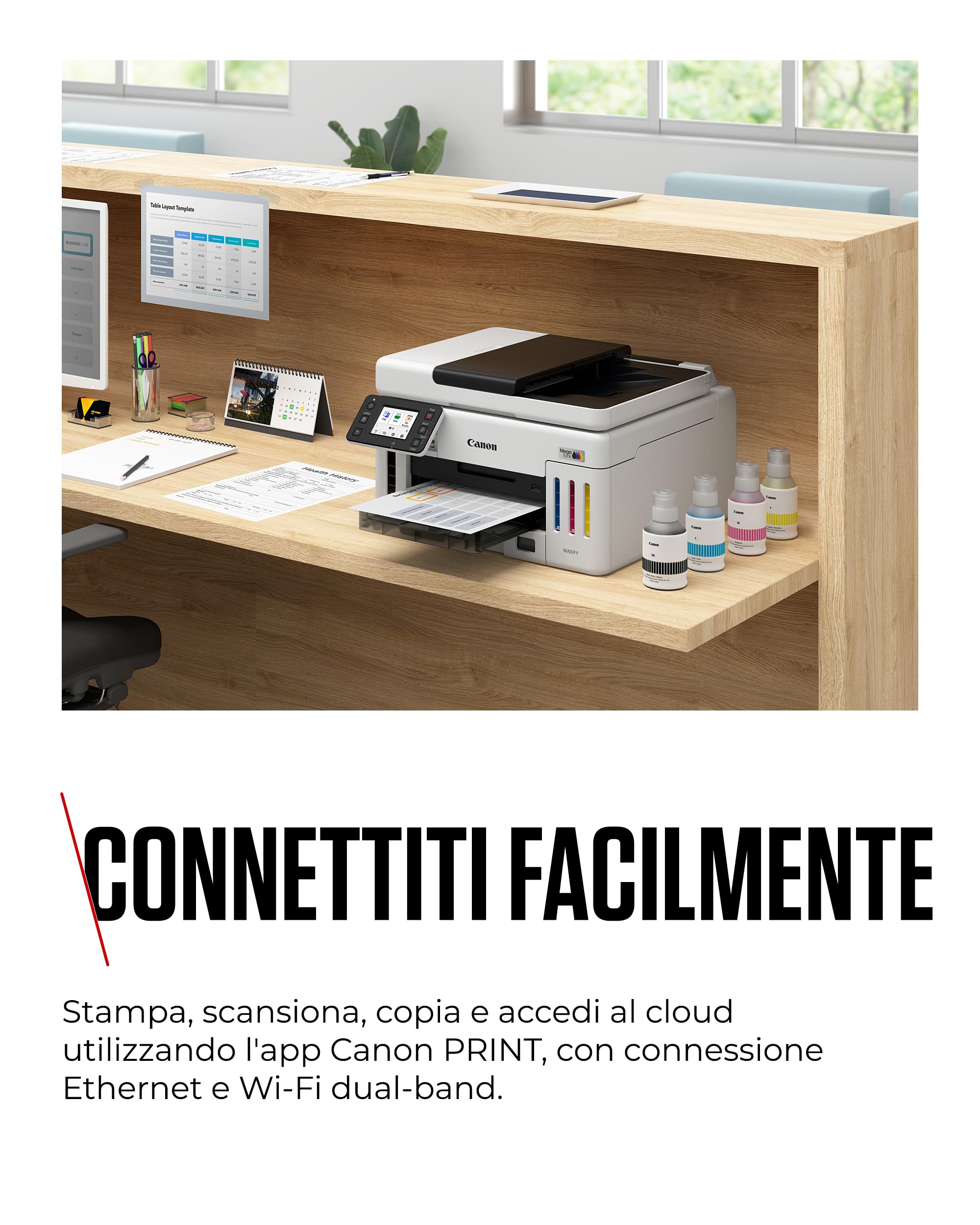 Canon MAXIFY GX6150 Stampante Ufficio Compatta – Stampante con Scanner Multifunzione | Tecnologia MegaTank per Stampe, Copie e Scansioni | Connessione Wireless, Ethernet e USB