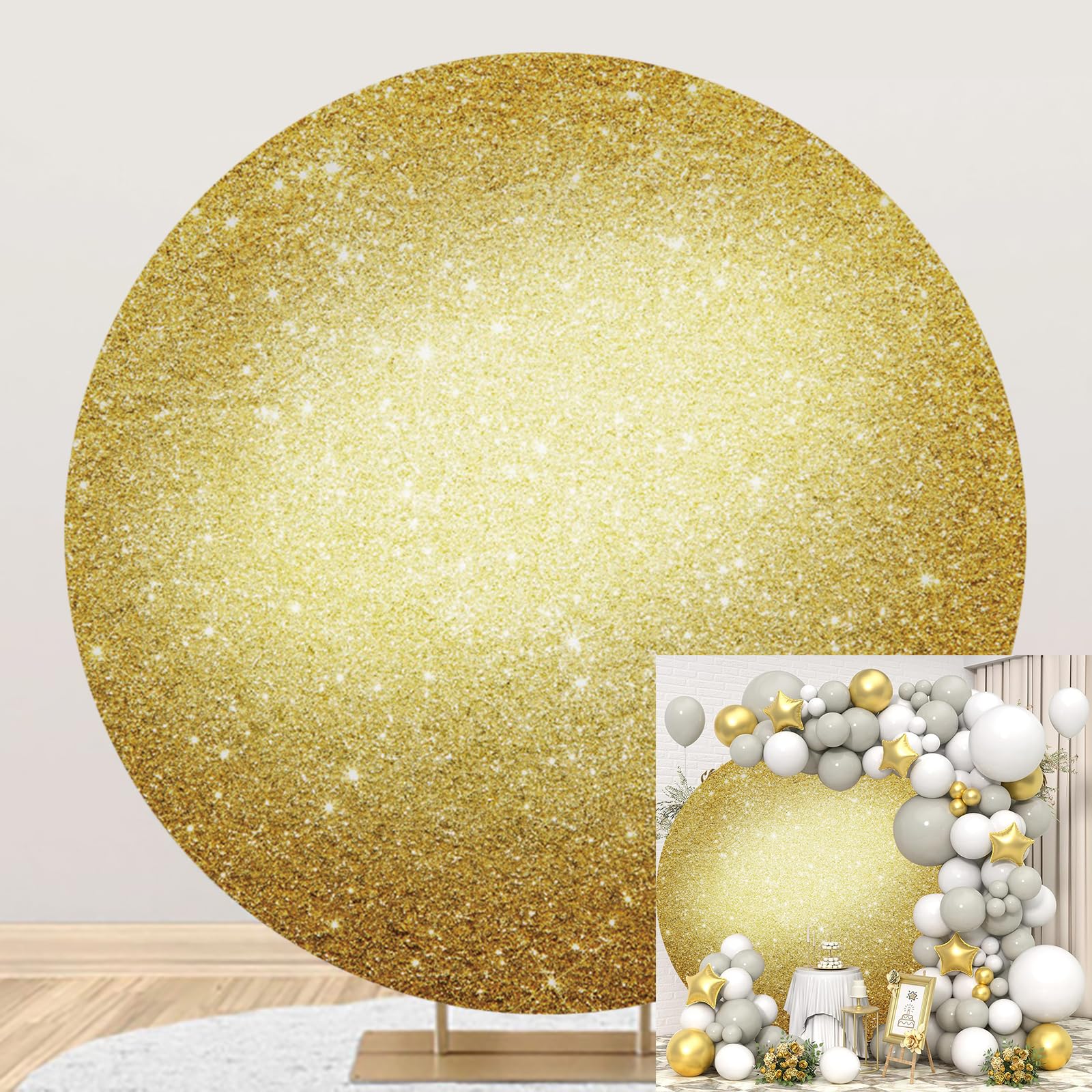 Ttinccer Oro Glitter Sfondo 230cm Bokeh Punti Scintillanti Festa di Compleanno Rotondo Sfondo Copertura Paillettes Lucide Matrimonio Sposa Doccia Decorazione Banner