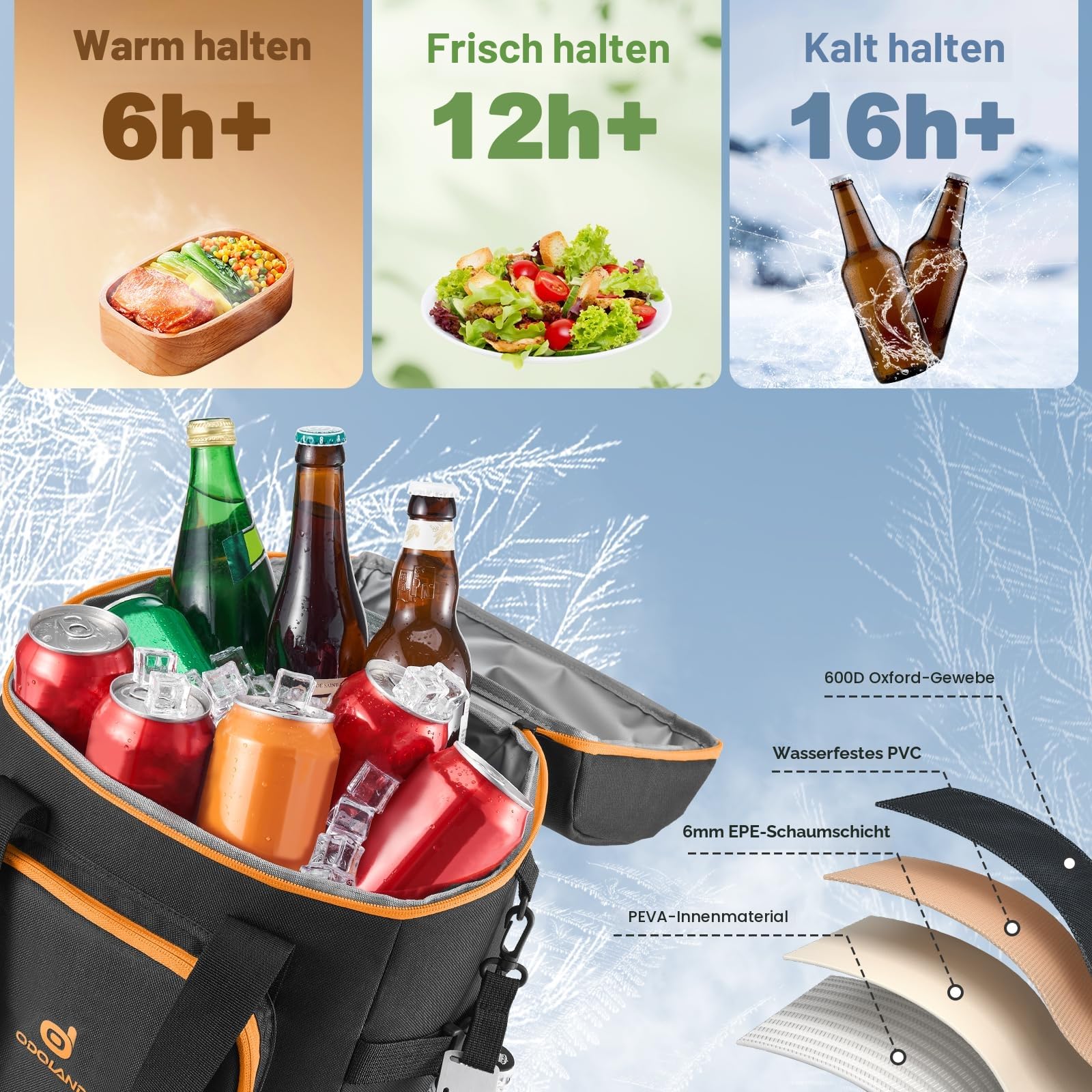 Odoland Kühlrucksack mit 3 Kühlakkus, 30 can Thermo Kühltasche Wasserdicht Rucksack zum Kühl mit Flaschenöffner für Camping, Picknick, BBQs, Strand, Reise, Ausflügen, Einkaufen