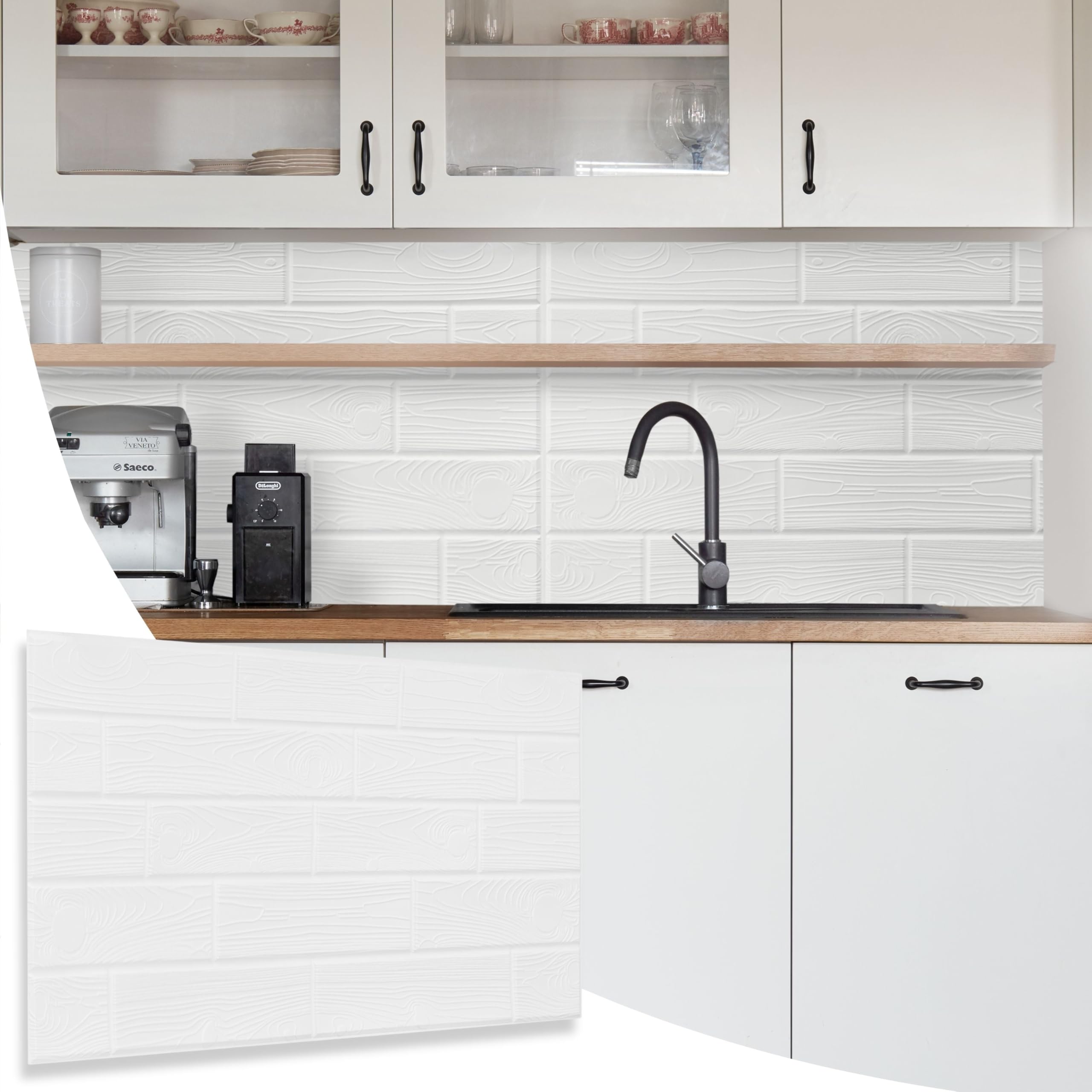 Novecrafto White Faux Wood Decorative Wall Panels - 4 Sheets Covering 1.84 Sqm | 19.84 Sqft Moisture Resistant Tongue And Groove Panelling - 96 Cm X 48Cm | 37.79 X 18.89 In – Pvc, Wood Grain Pattern