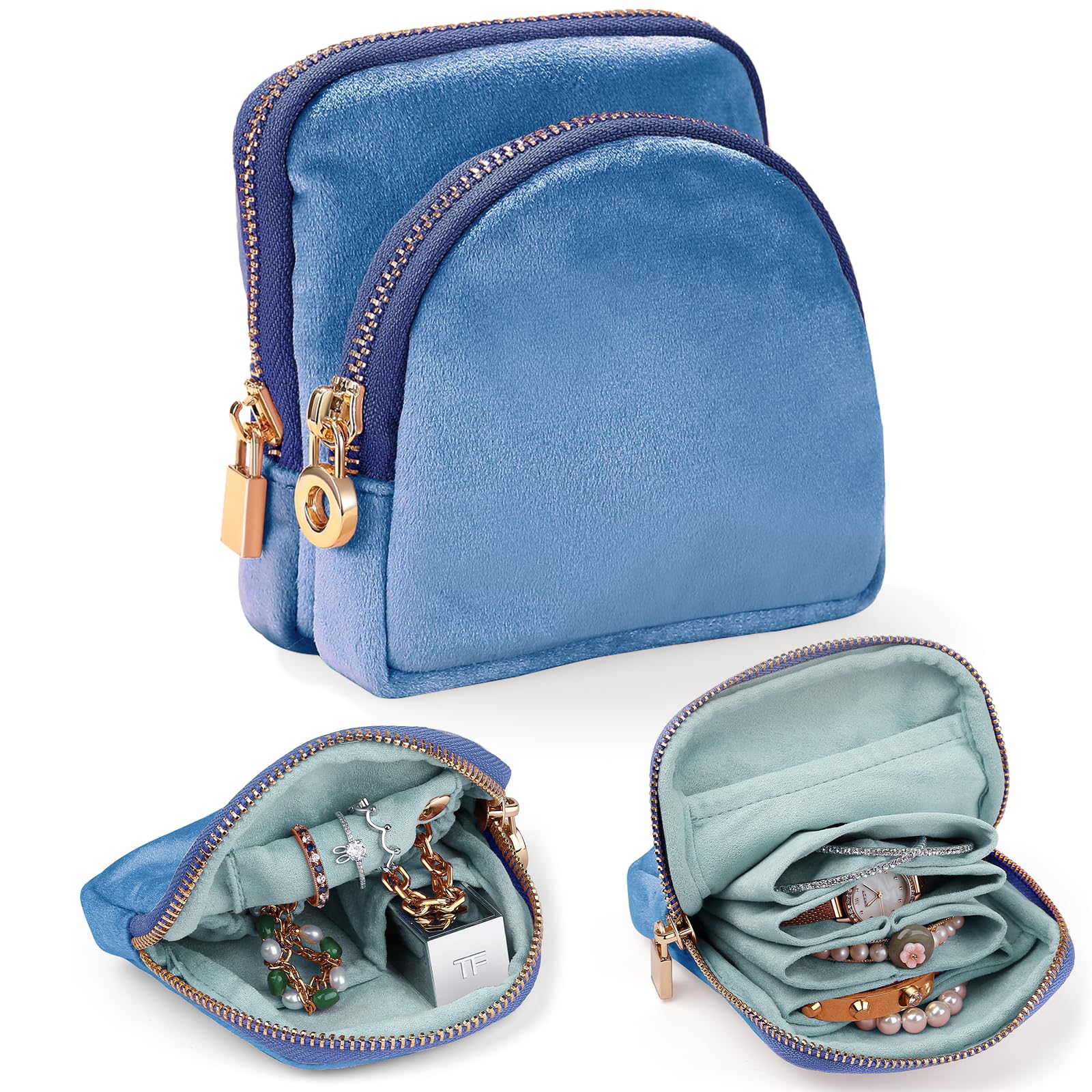 Bolsa de viaje para joyas de terciopelo que evita enredos de pendientes y anillos