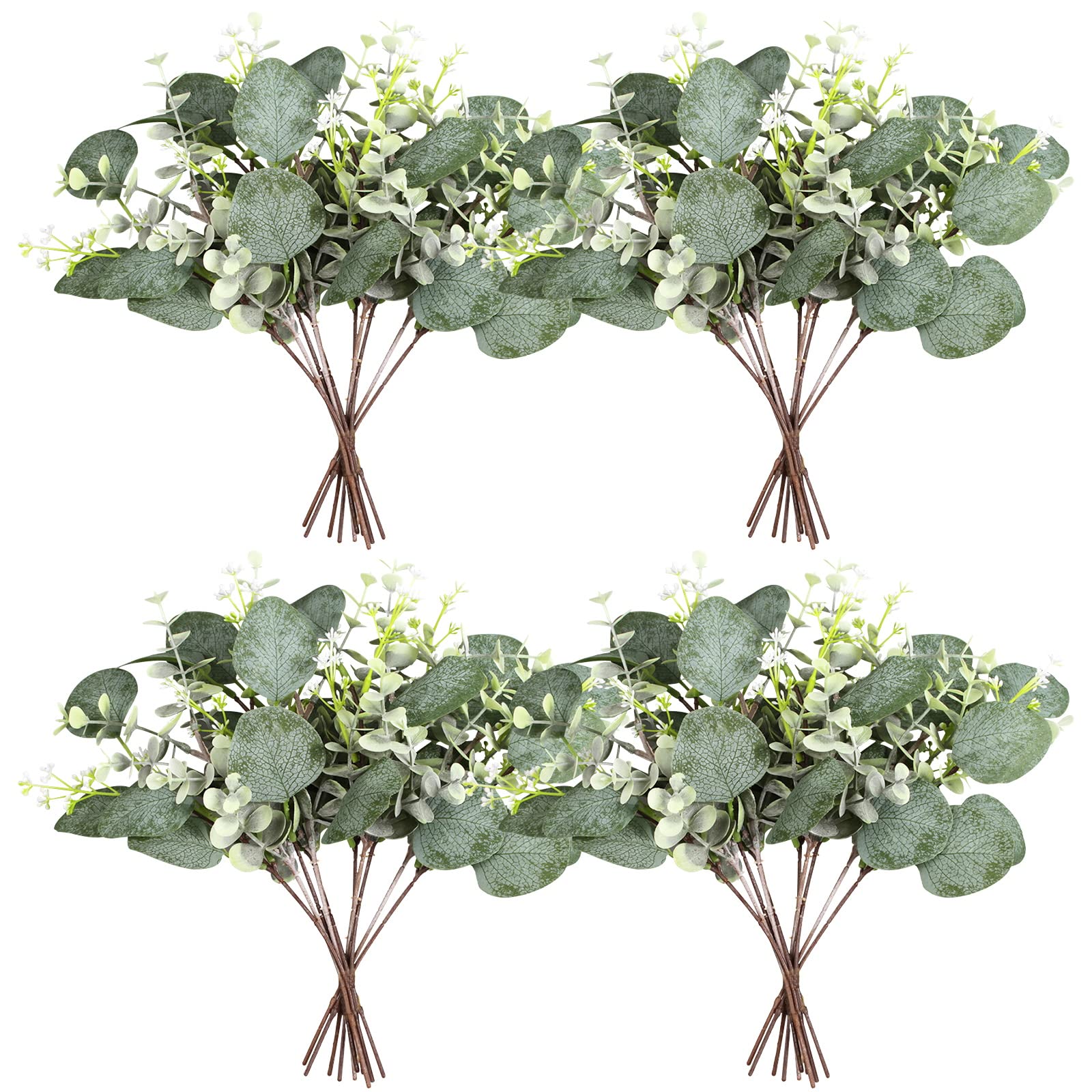 Yoratee Artificial Eucalyptus Stems 24PCS Mixed Eucalyptus Greenery Stems Silver Dollar Leaves with White Seeds Green Plants Wedding Bouquet Green