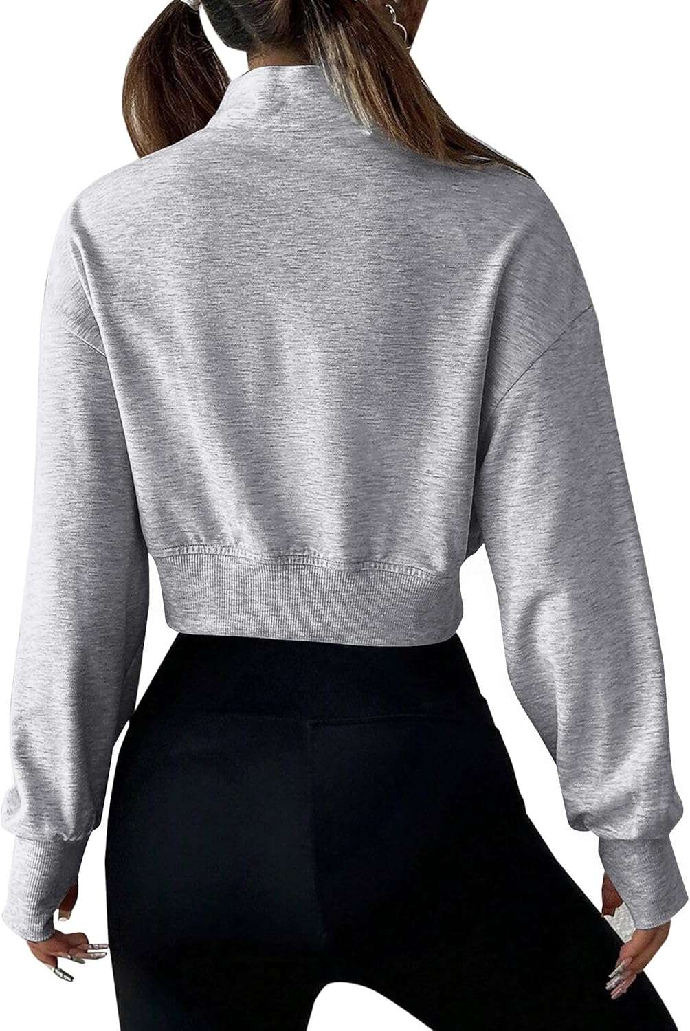 Remidoo Women Half Zip Cropped Sweatshirt Long Sleeve Crop Tops High Neck Workout Pullover - Image 2