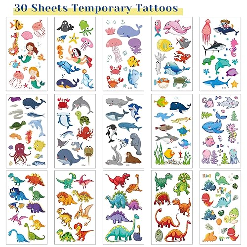 Miniatura 2 de Apeso Kit de 30 hojas de tatuajes temporales para niños, 300 calcomanías de tatuaje lindas y falsas, impermeables, recuerdos de fiesta de cumpleaños