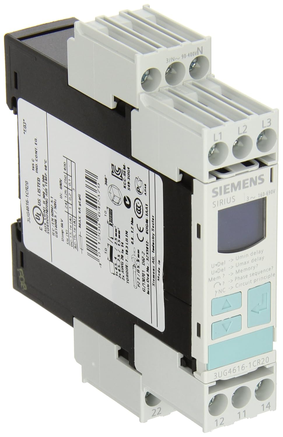Siemens 3UG46151CR20 Monitoring Relay, Three Phase Voltage, Insulation