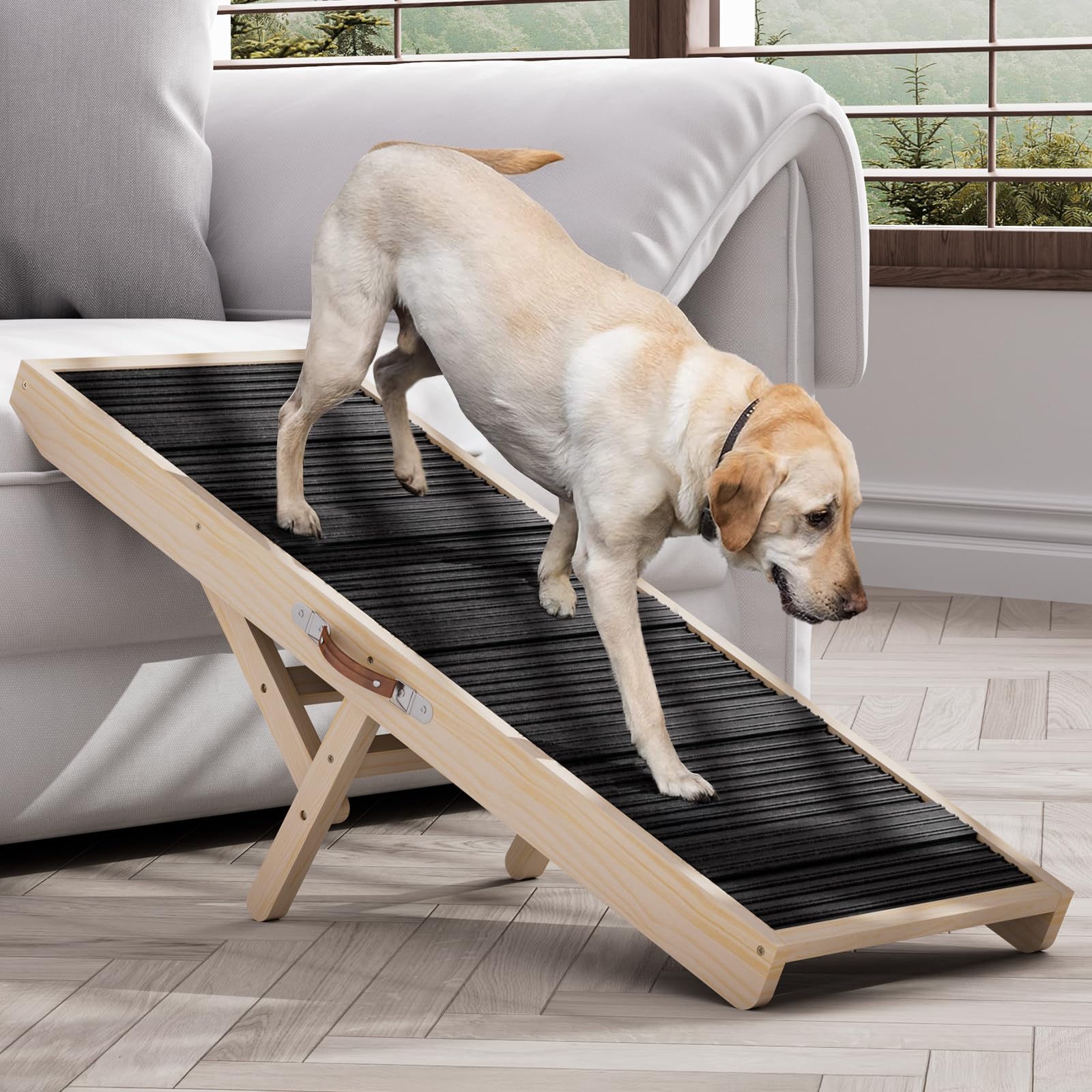 Tresbro Dog Ramp for Bed, 47.24'' Long Pet Ramp with Adjustable 14.56'' to 24'' Height, Portable Dog Ramp Hold up to 200LBS with Anti-Slip Mat & Carrying Handle for Small & Medium Dogs to Get on Couch
