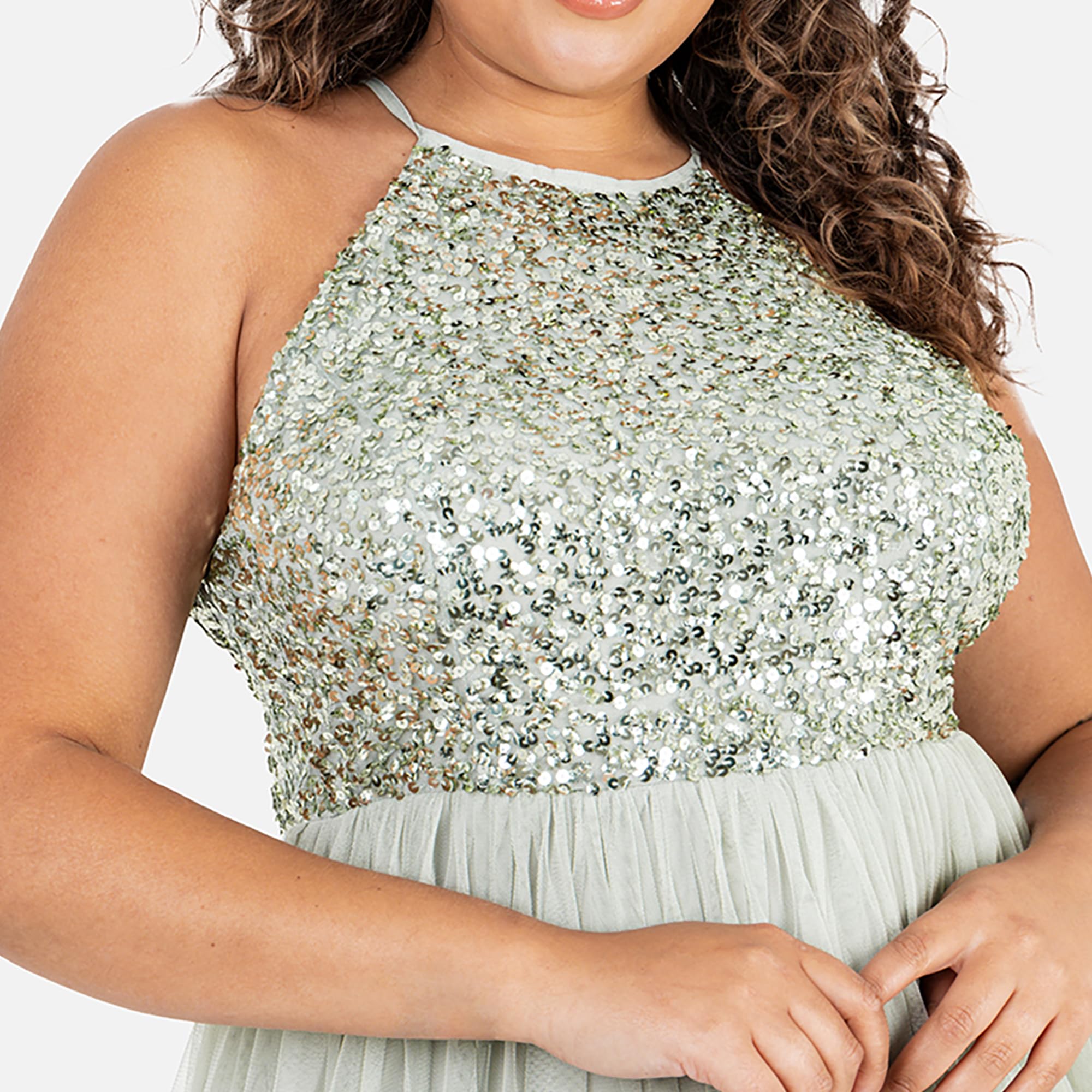 Maya Deluxe Midi para Mujer con Cuello Halter de Tul para Noche, Graduación, Boda, Damas de Honor, Vestido de Baile Dama