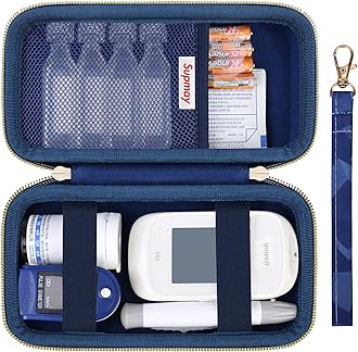 Diabetic Supplies Hard Case Diabetic Supply Organizer Bag Carrying Case for Diabetes Testing Kit Blood Glucose Monitor with Blood Sugar Glucometer Test Strips Lancing Device Lancets, Blue