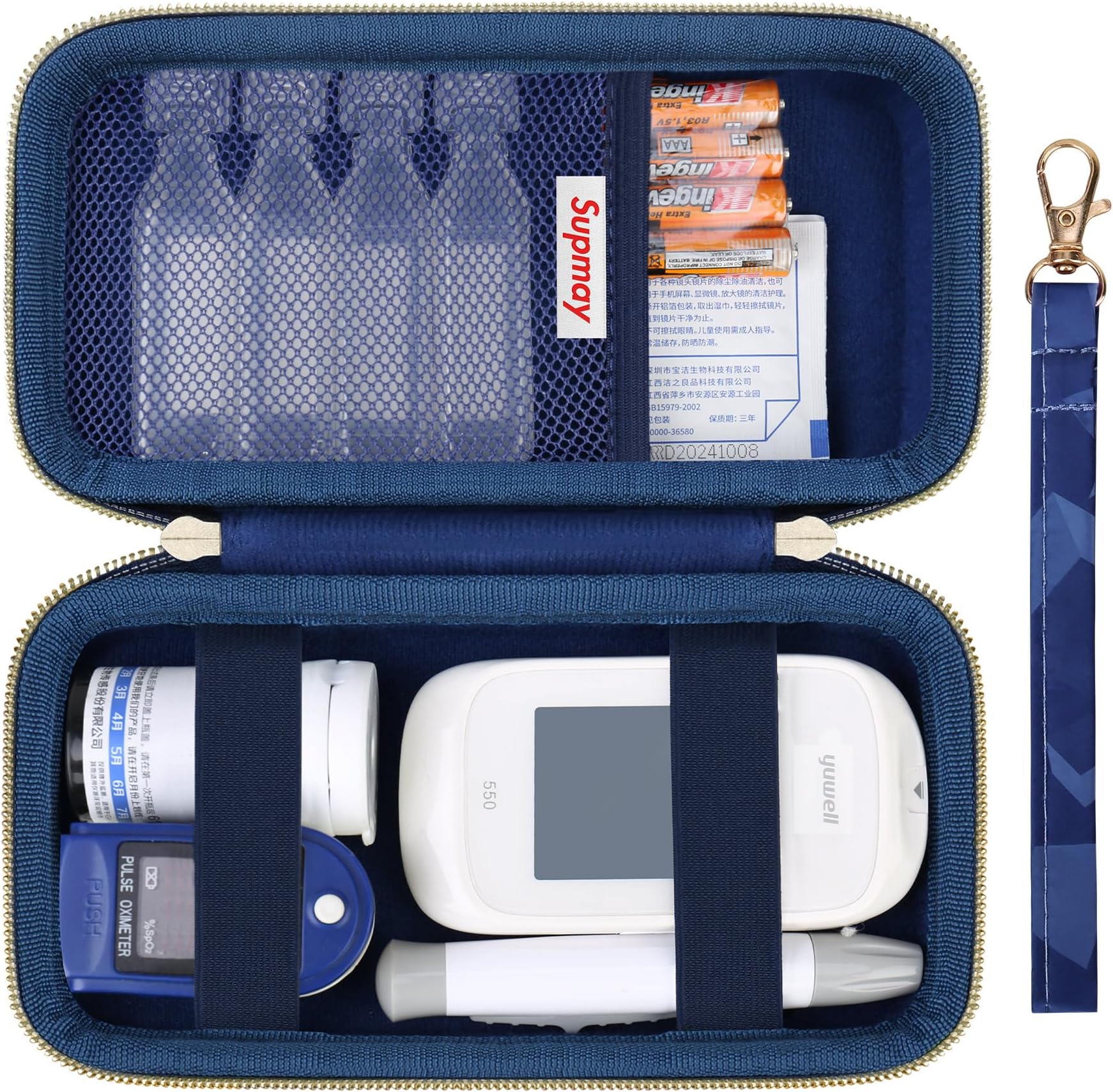 Diabetic Supplies Hard Case Diabetic Supply Organizer Bag Carrying Case for Diabetes Testing Kit Blood Glucose Monitor with Blood Sugar Glucometer Test Strips Lancing Device Lancets, Blue