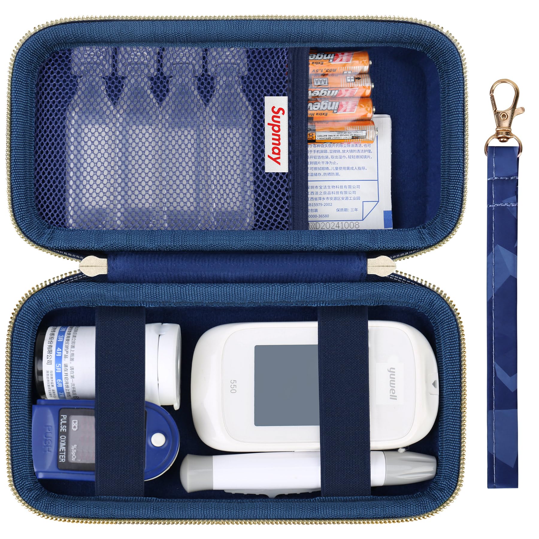 Diabetic Supplies Hard Case Diabetic Supply Organizer Bag Carrying Case for Diabetes Testing Kit Blood Glucose Monitor with Blood Sugar Glucometer Test Strips Lancing Device Lancets, Blue