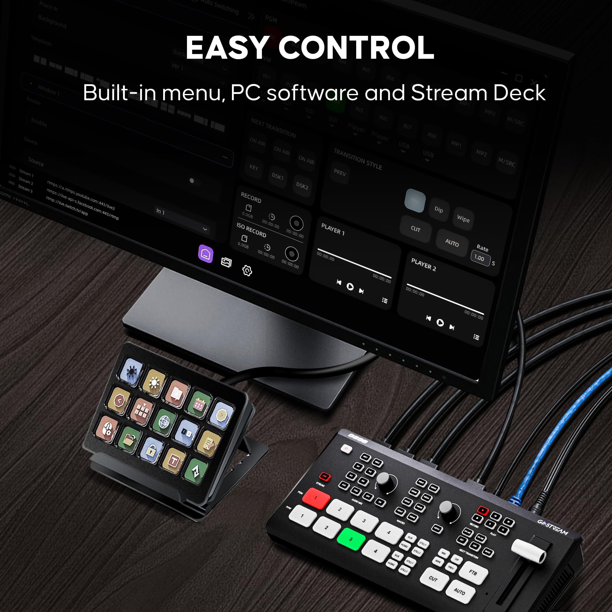 Osee GoStream Deck HDMI Pro Videomischer Schalter, Mehrkamera Live Streaming Switcher mit Aktualisierbarem NDI, Live Produktion für Broadcast & Streaming