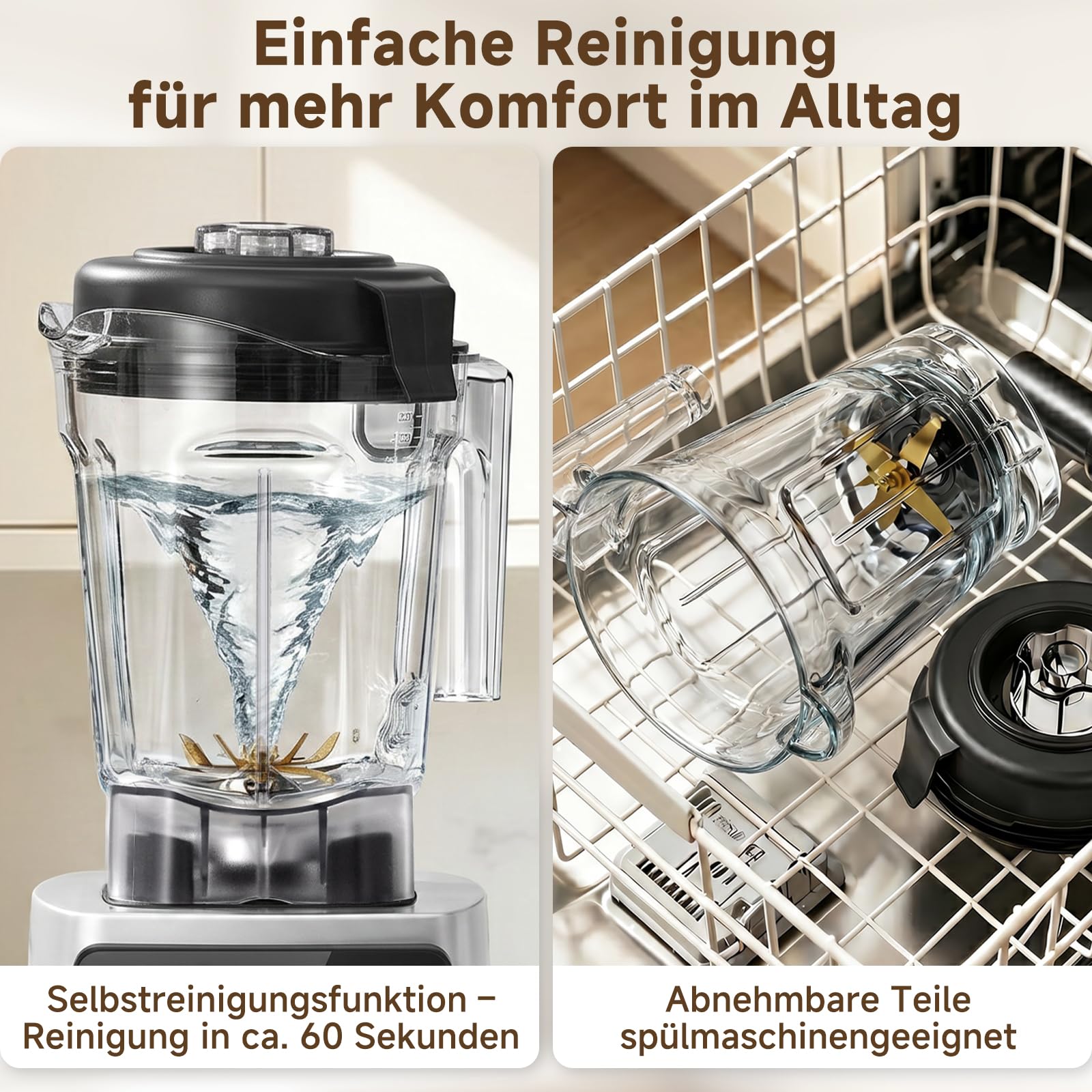 AMZCHEF Hochleistungs-Standmixer 1800 Watt, 2 L Tritan-Behälter (BPA-FREI) | Mixer für Smoothies, Hacken von Gemüse & Mixen von Frozen Drinks, 5 Automatikprogramme, 9 Geschwindigkeiten & Pulse-Funktion