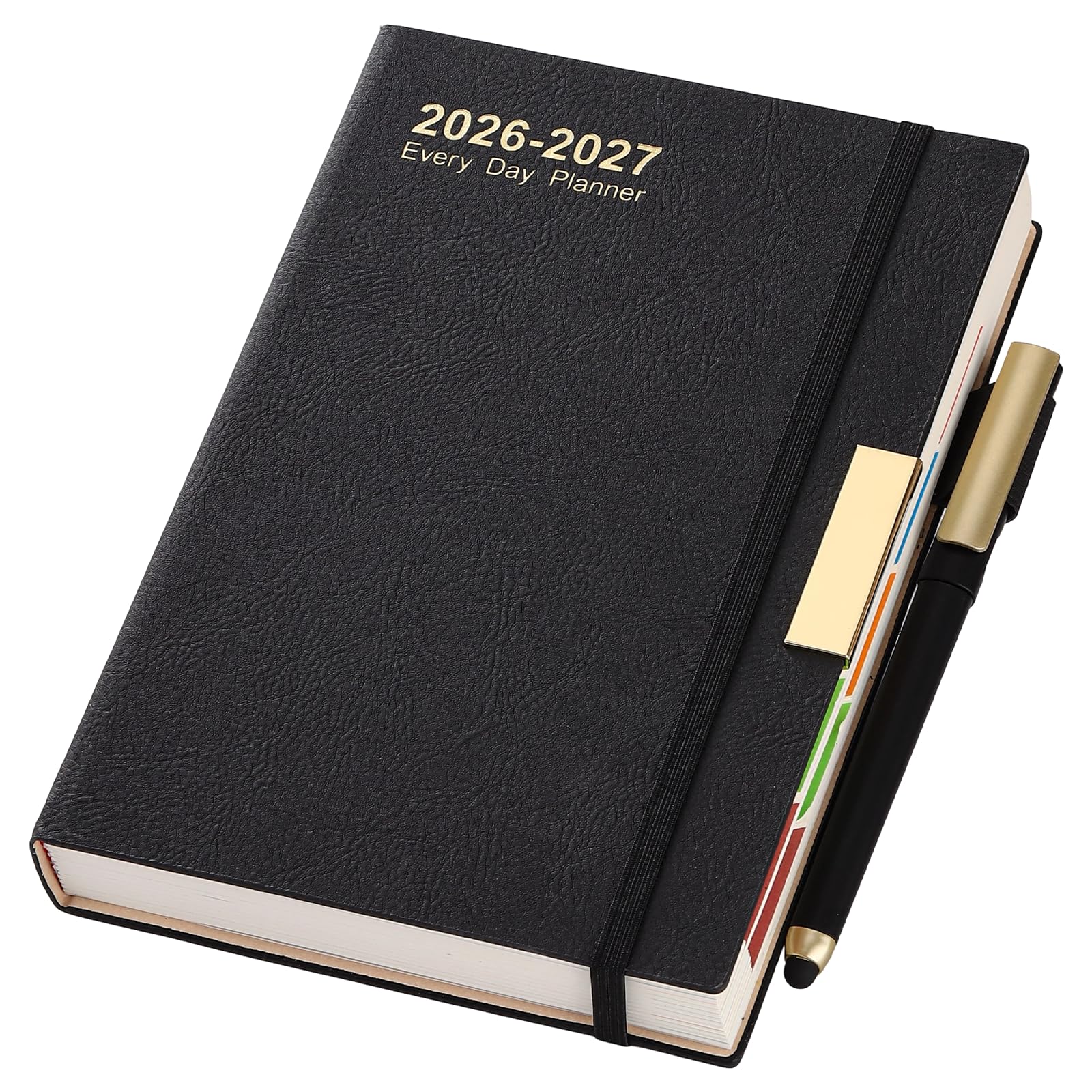 2026-2027 Diary A5 Page a Day,Diary 2026-2027 from Aug to Aug,13Months Planner,Hardcover Daily Planner with Colorful Monthly Tabs,Pen,Pen Loop, Inner Pocket, Bookmarks (Black) — image 1