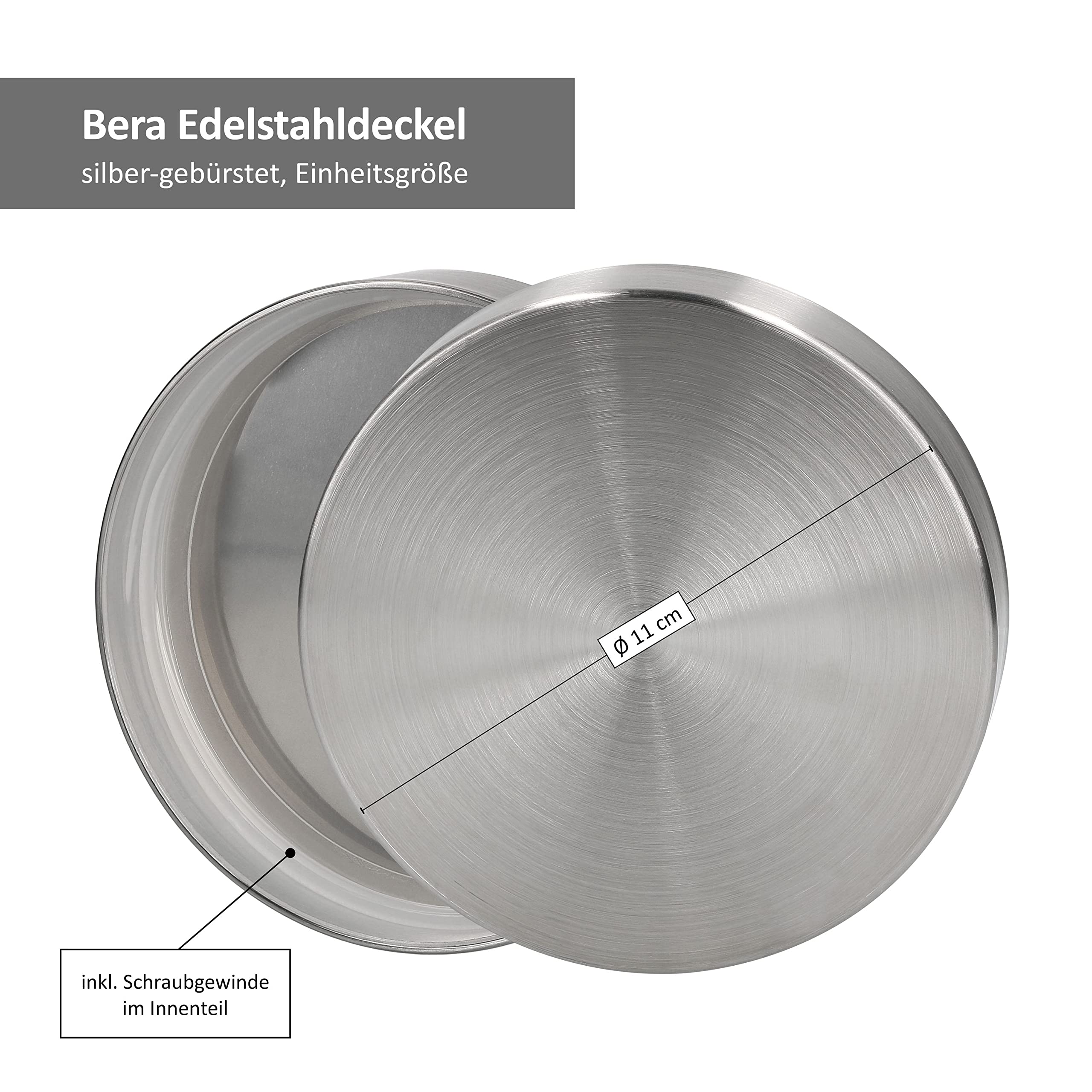 MamboCat 24tlg.-Set Vorratsglas Bera mit Edelstahldeckel Silber I Ø 11 cm I 0.8L I befüllbare Glasdosen I Runddosen I Aufbewahrungsbehälter