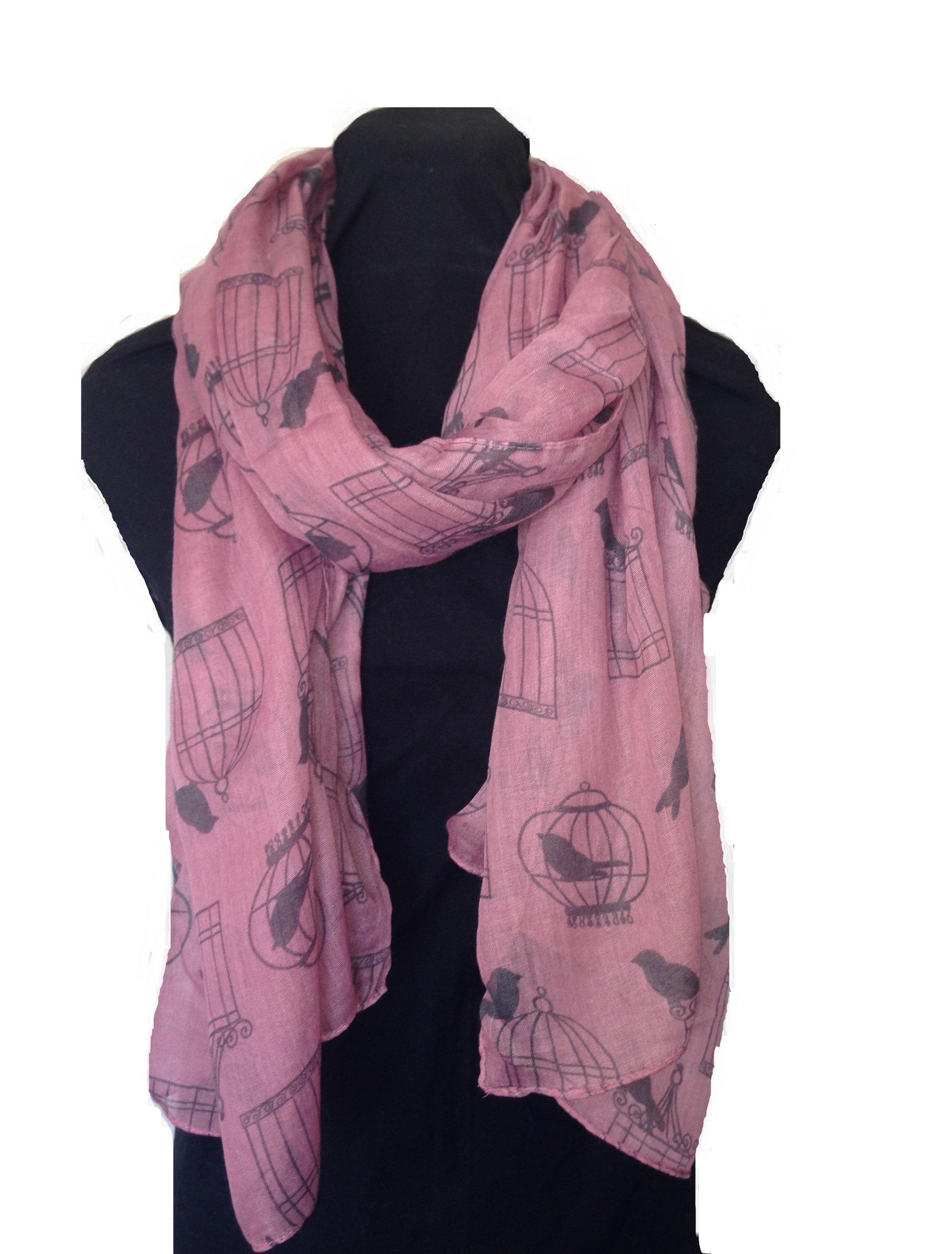 Pamper Yourself NowPink with Black Bird cage and Bird Design Scarf Lovely Soft Scarf Fantastic Gift