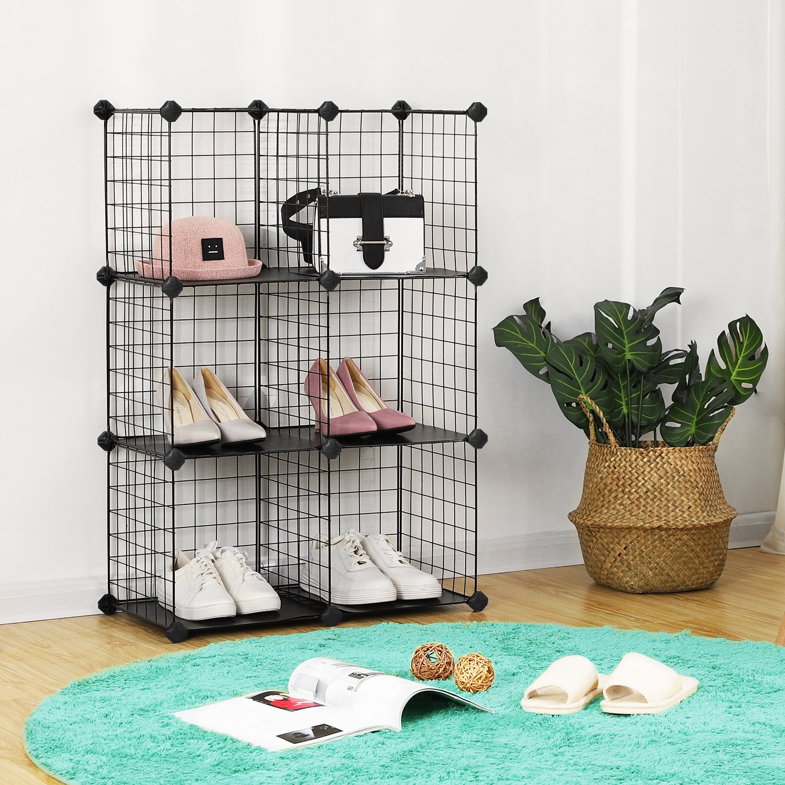 SONGMICS Metal Wire Cube Storage,6Cube Shelves Organizer,Stackable