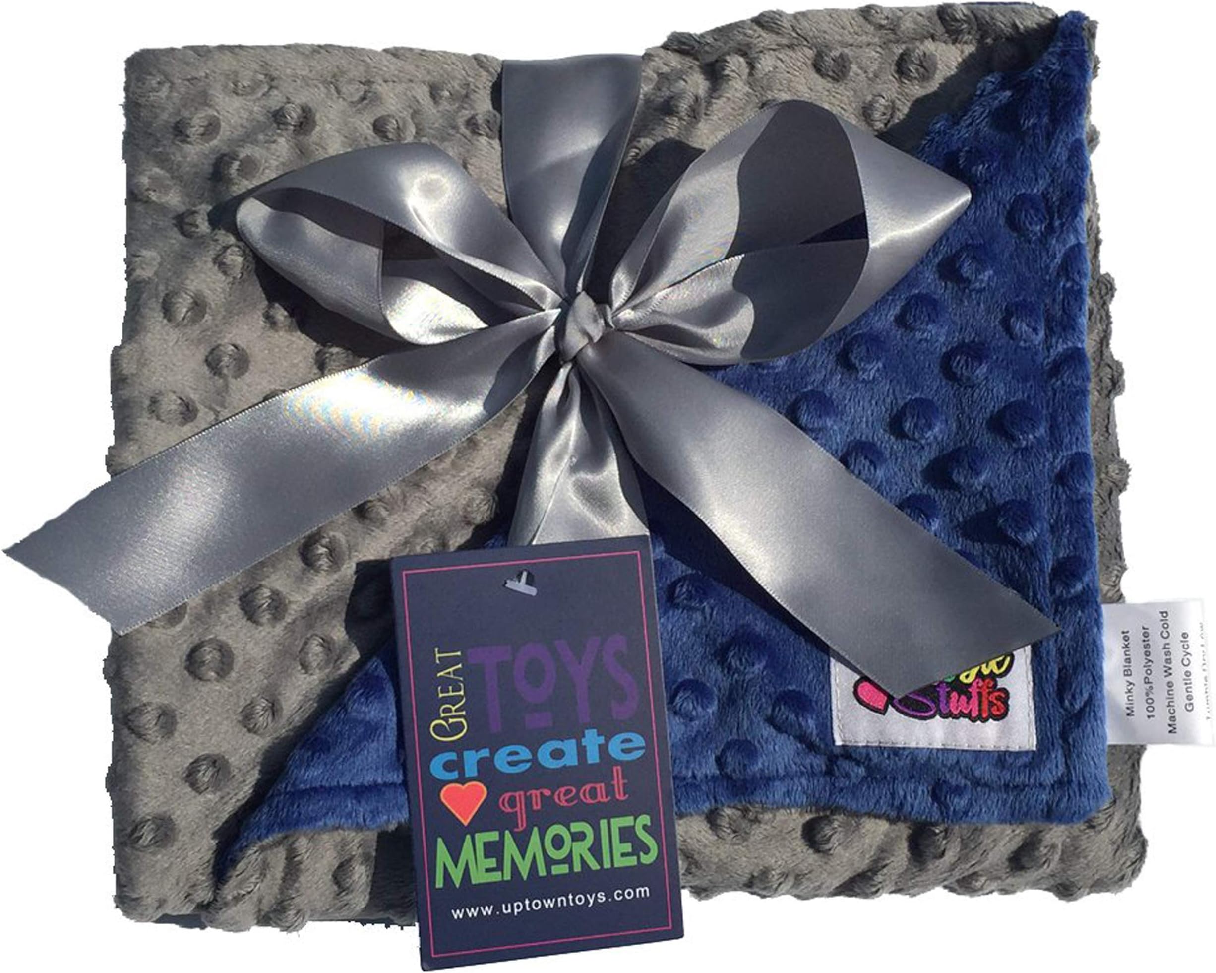 Minky Reverse Baby Blanket, Blue/Grey