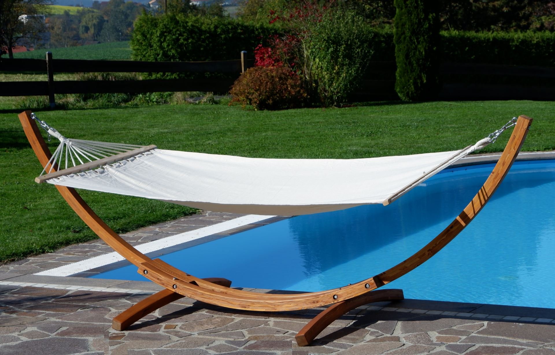 ALEOS. 320cm Hängemattengestell ARADOS Hängematte mit Gestell aus Holz Lärche mit Stabhängematte