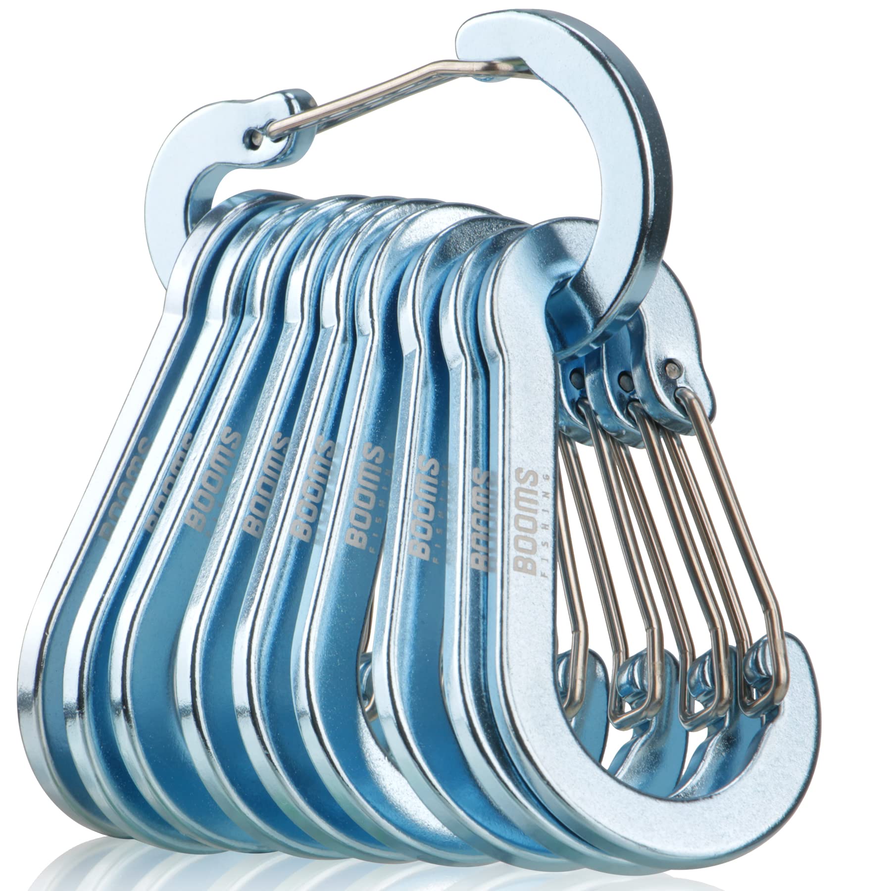 'Booms Fishing CC5 Multi-Use Carabiner Clips, 10 Pack 2.7'' Small Caribeener Clips, Mini Keychain Aluminum Caribeaner Clip'