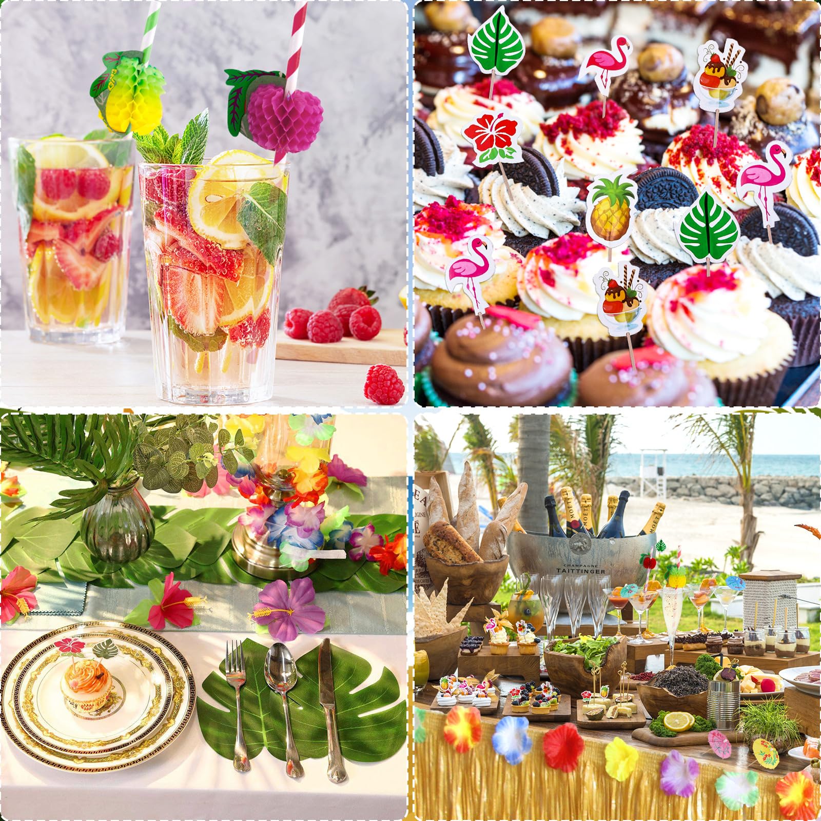 ZLPBAO 162 Pièces Hawaïenne Luau Table Jupe Set de Décoration, Decoration Anniversaire Tropical, Feuilles de Palmier, Fleurs Hawaïennes été Anniversaire Barbecue Fournitures de Fête de Jardin - 5