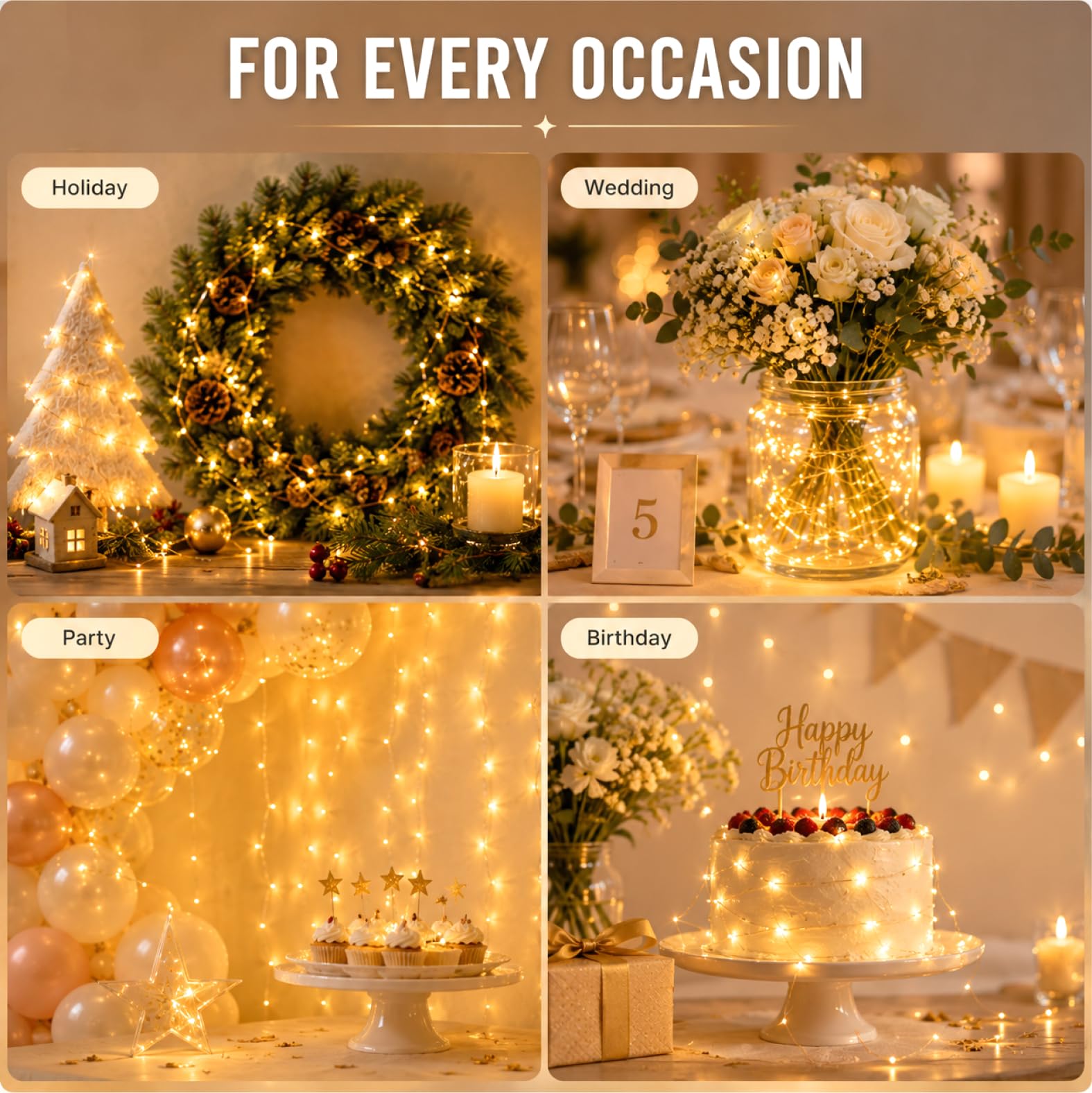 HXWEIYE Paquete de 6 luces de hadas que funcionan con pilas, color blanco cálido