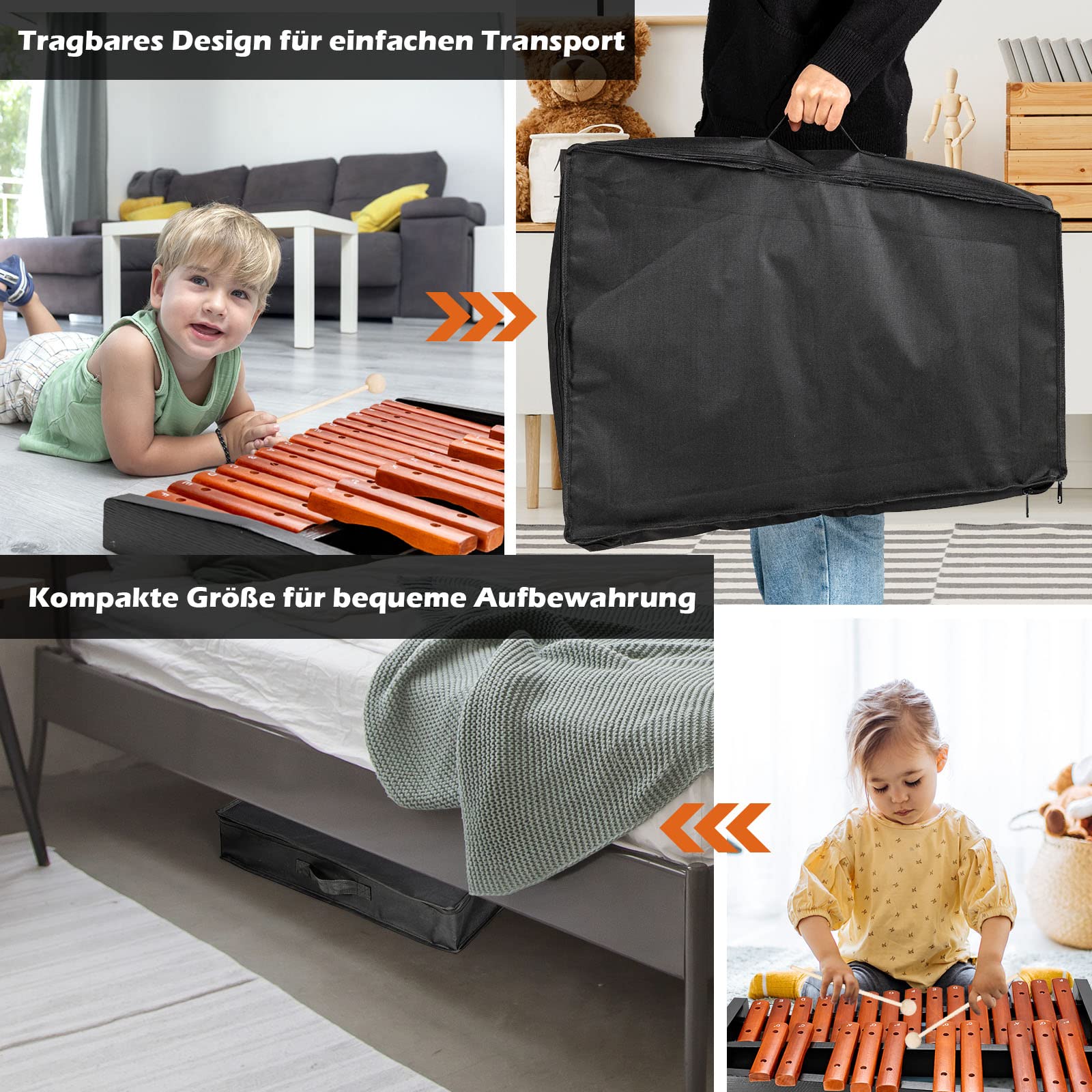 COSTWAY 25 Noten Xylophon Glockenspiel, Musikinstrument Holz, mit 2 Schlägeln & Tragetasche, Percussion Geeignet für Kinder und Erwachsene, Braun+Schwarz